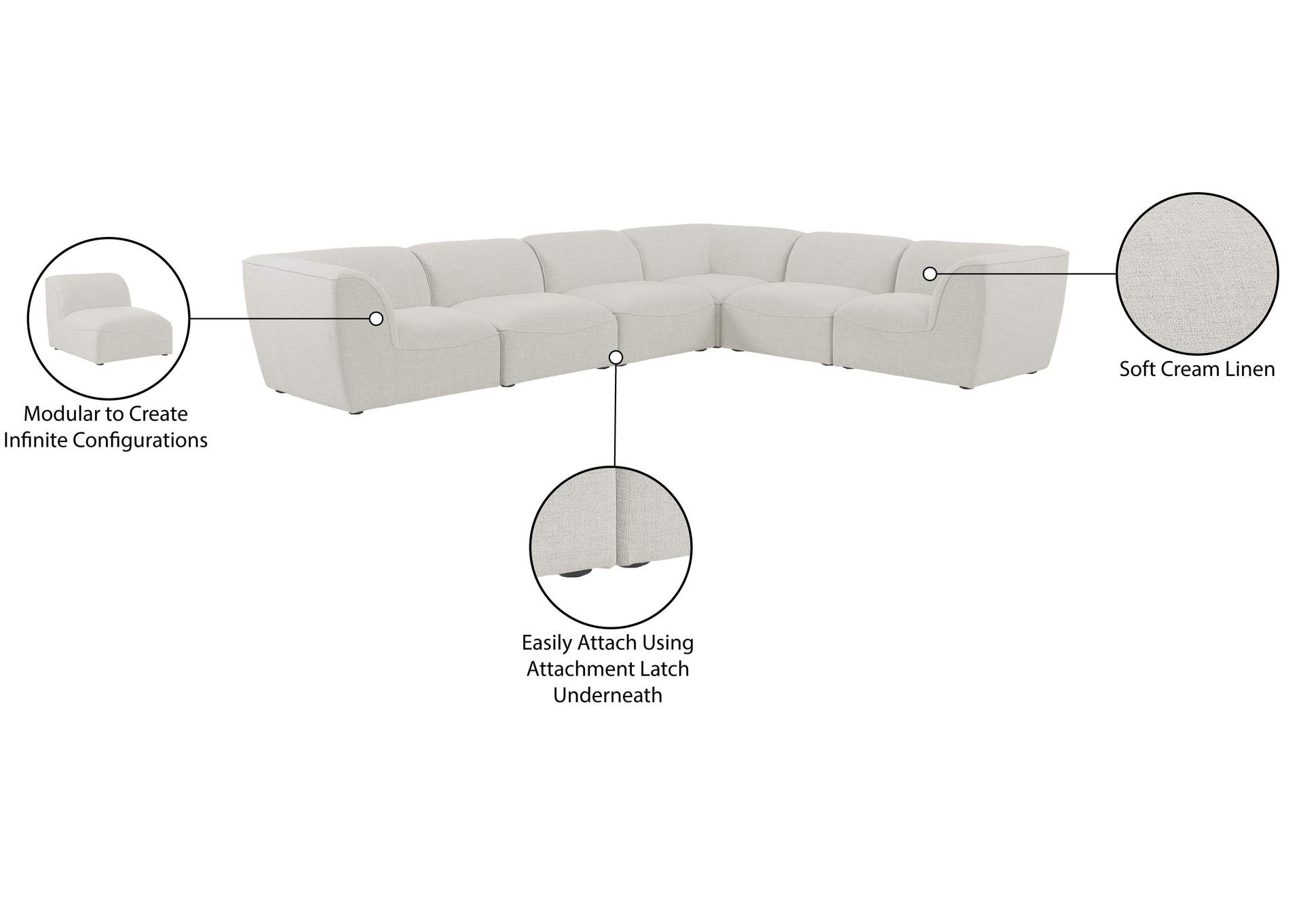 Miramar Cream Durable Linen Textured Modular Sectional
