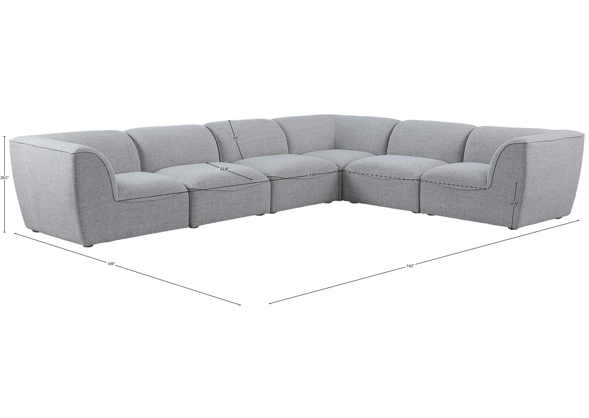 Miramar Grey Durable Linen Textured Modular Sectional