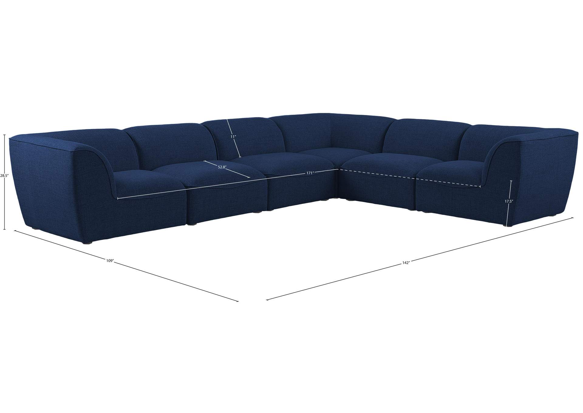 Miramar Navy Durable Linen Textured Modular Sectional