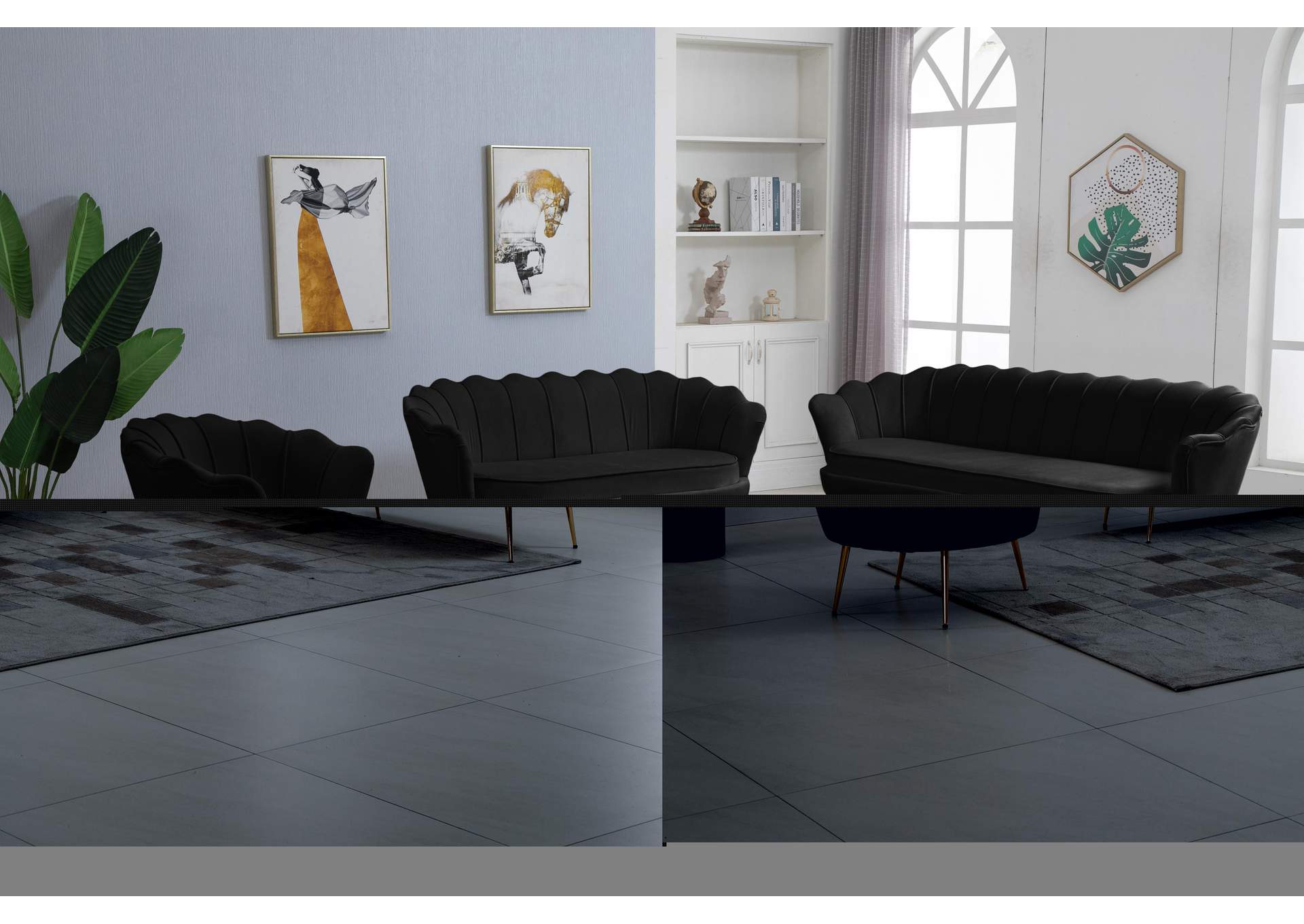 Gardenia Black Velvet Loveseat