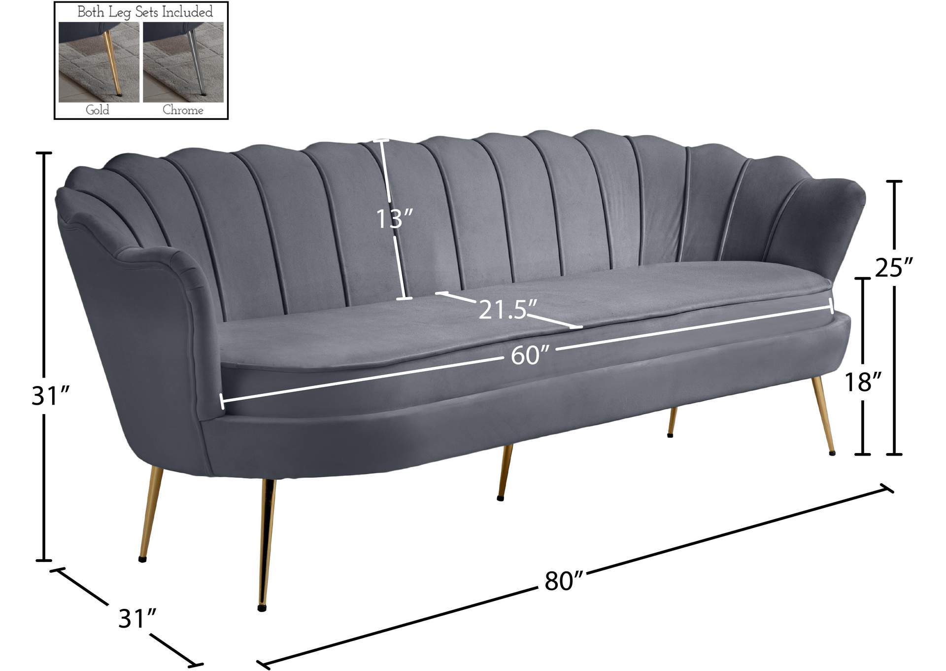 Gardenia Grey Velvet Sofa