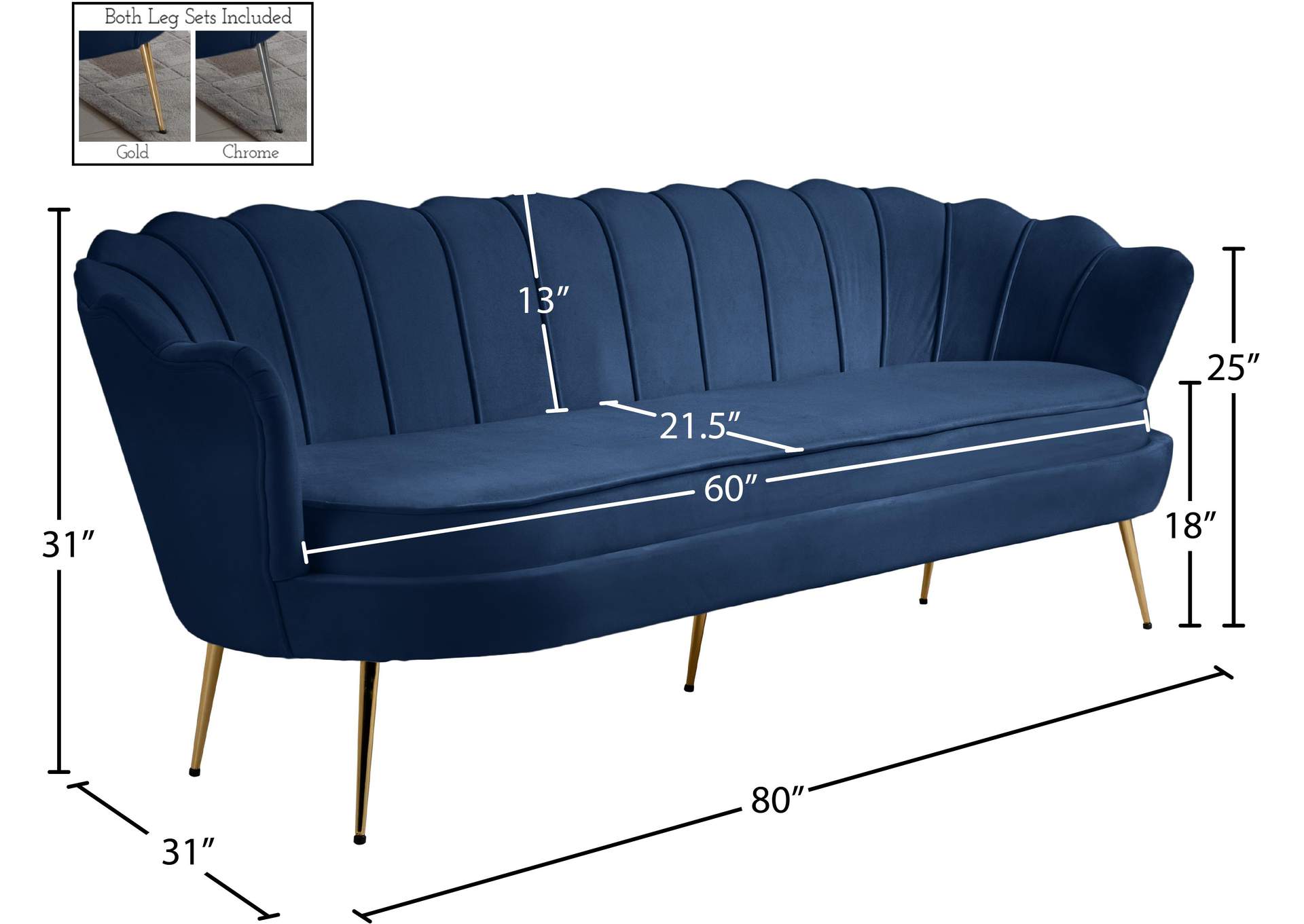 Gardenia Navy Velvet Sofa