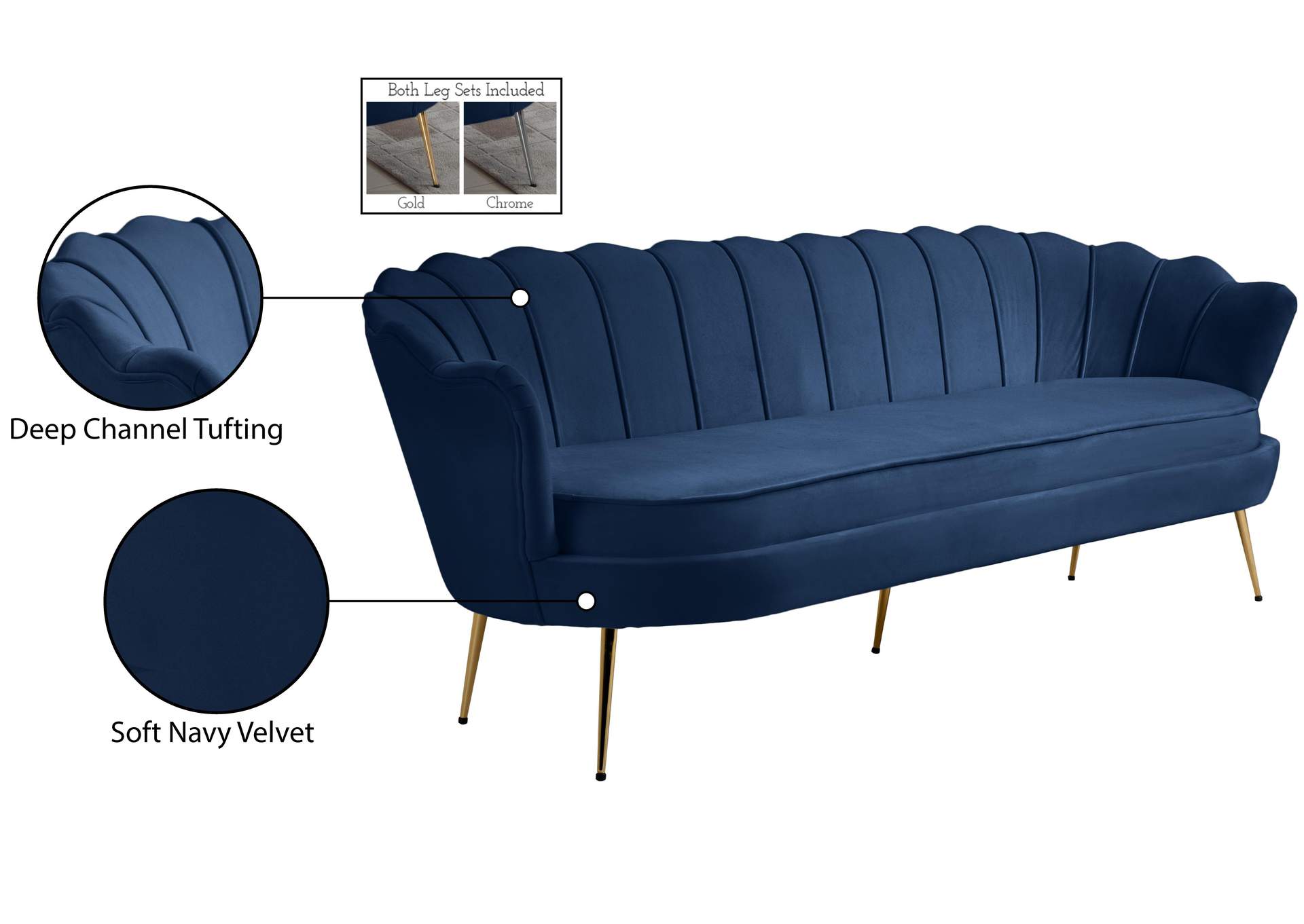 Gardenia Navy Velvet Sofa