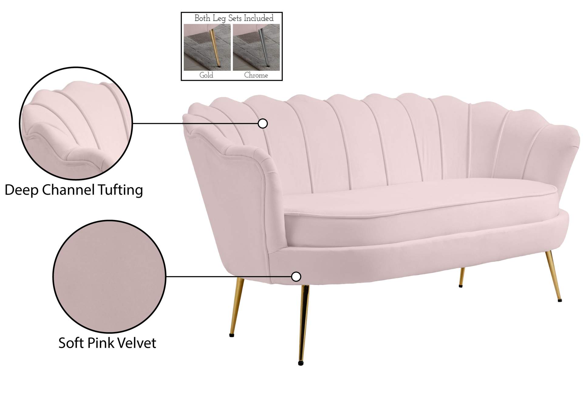 Gardenia Pink Velvet Loveseat