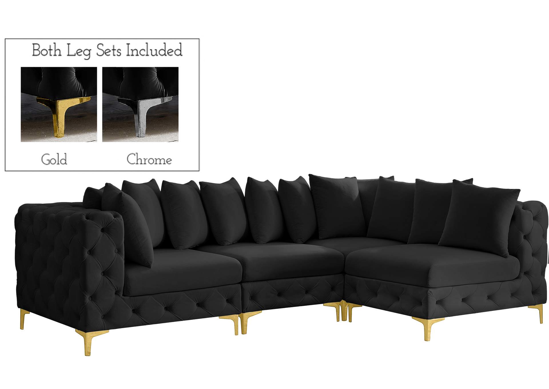 Tremblay Black Velvet Modular Sectional
