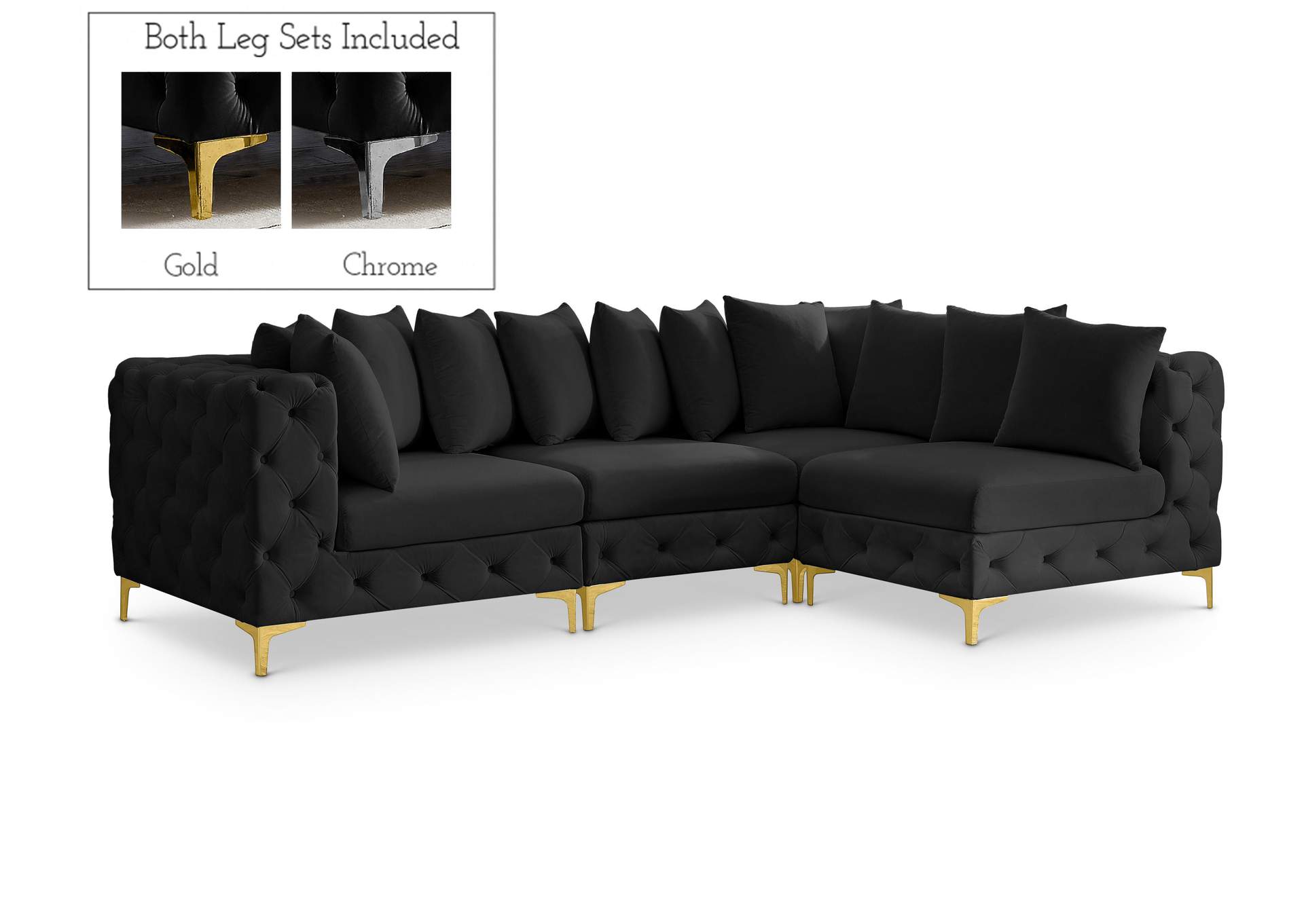 Tremblay Black Velvet Modular Sectional