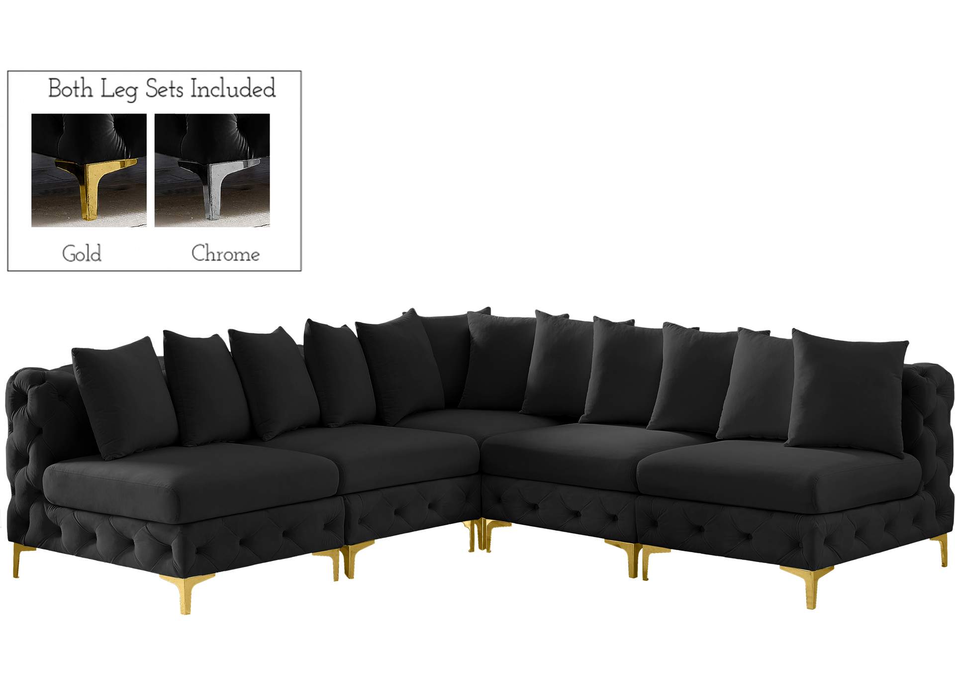 Tremblay Black Velvet Modular Sectional