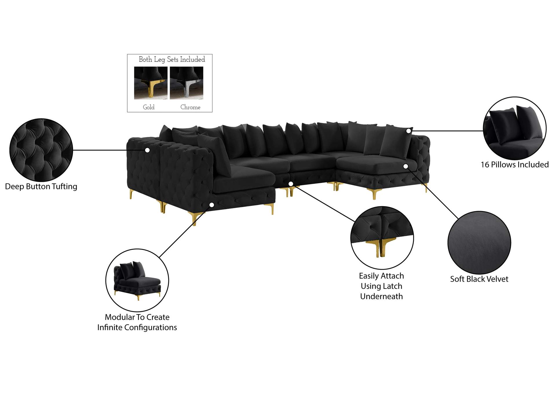Tremblay Black Velvet Modular Sectional