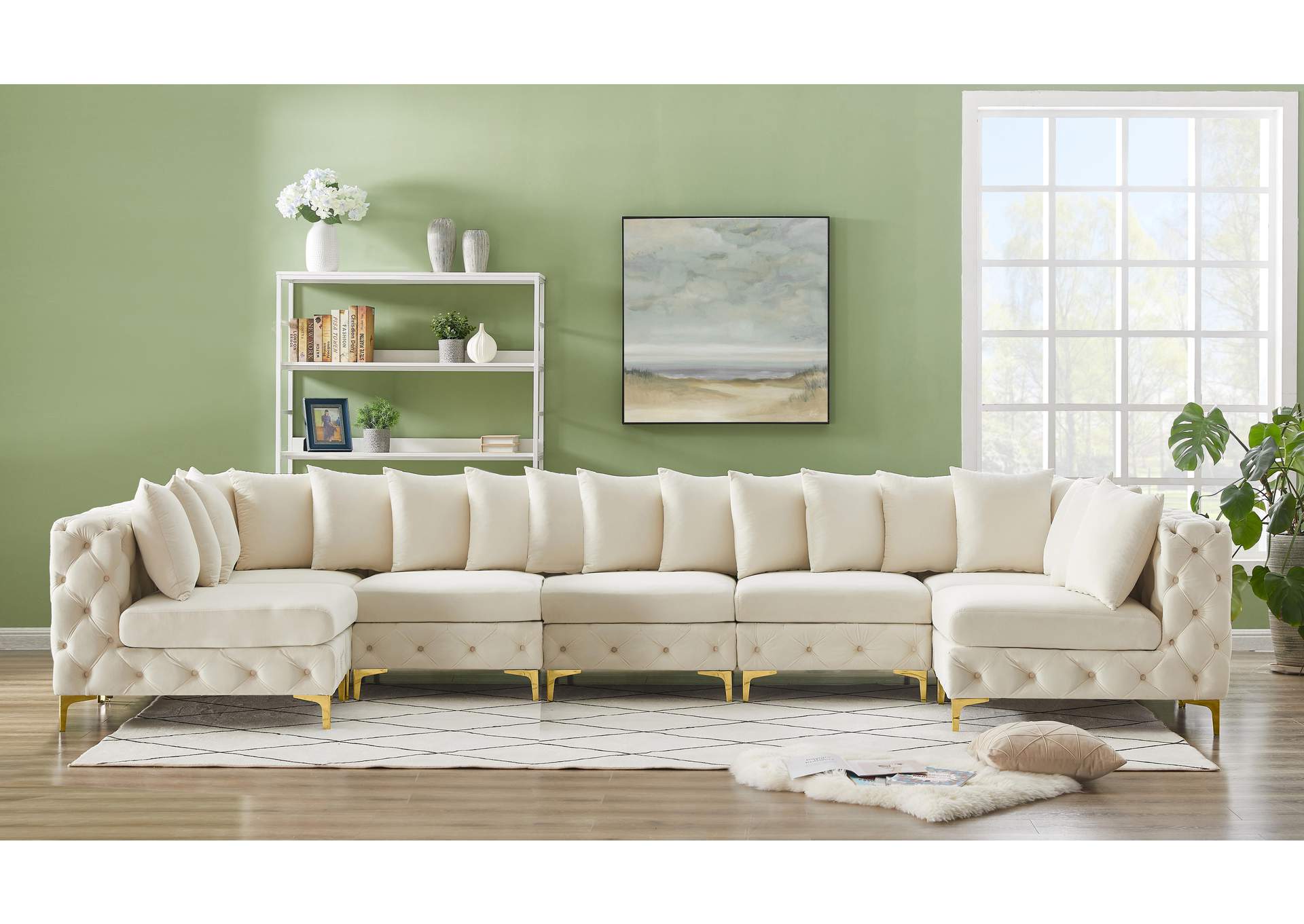 Tremblay Cream Velvet Modular Sectional