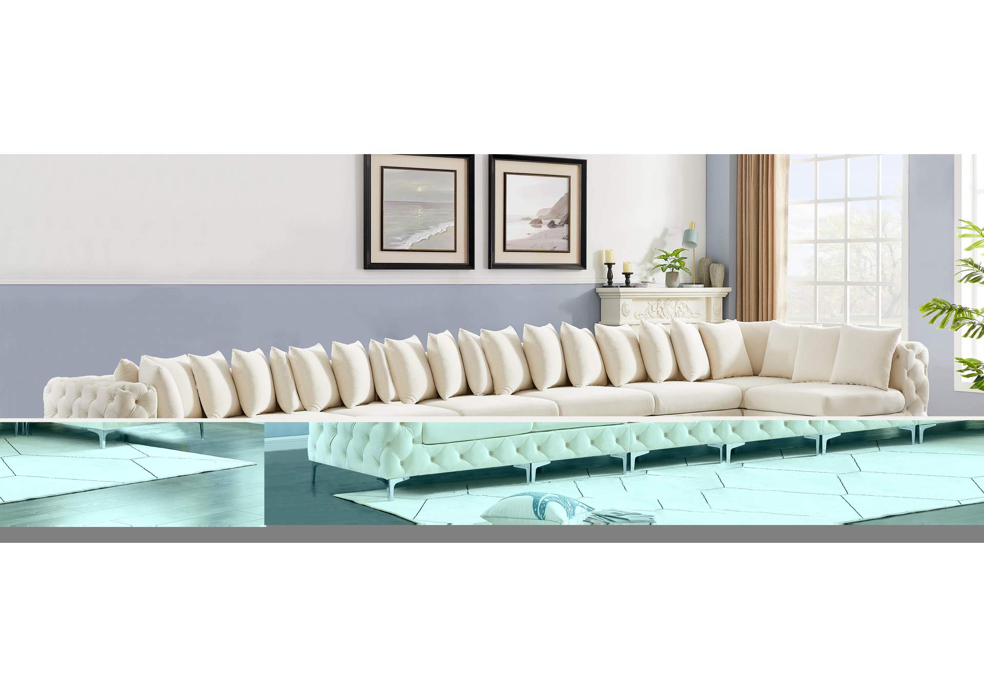 Tremblay Cream Velvet Modular Sectional
