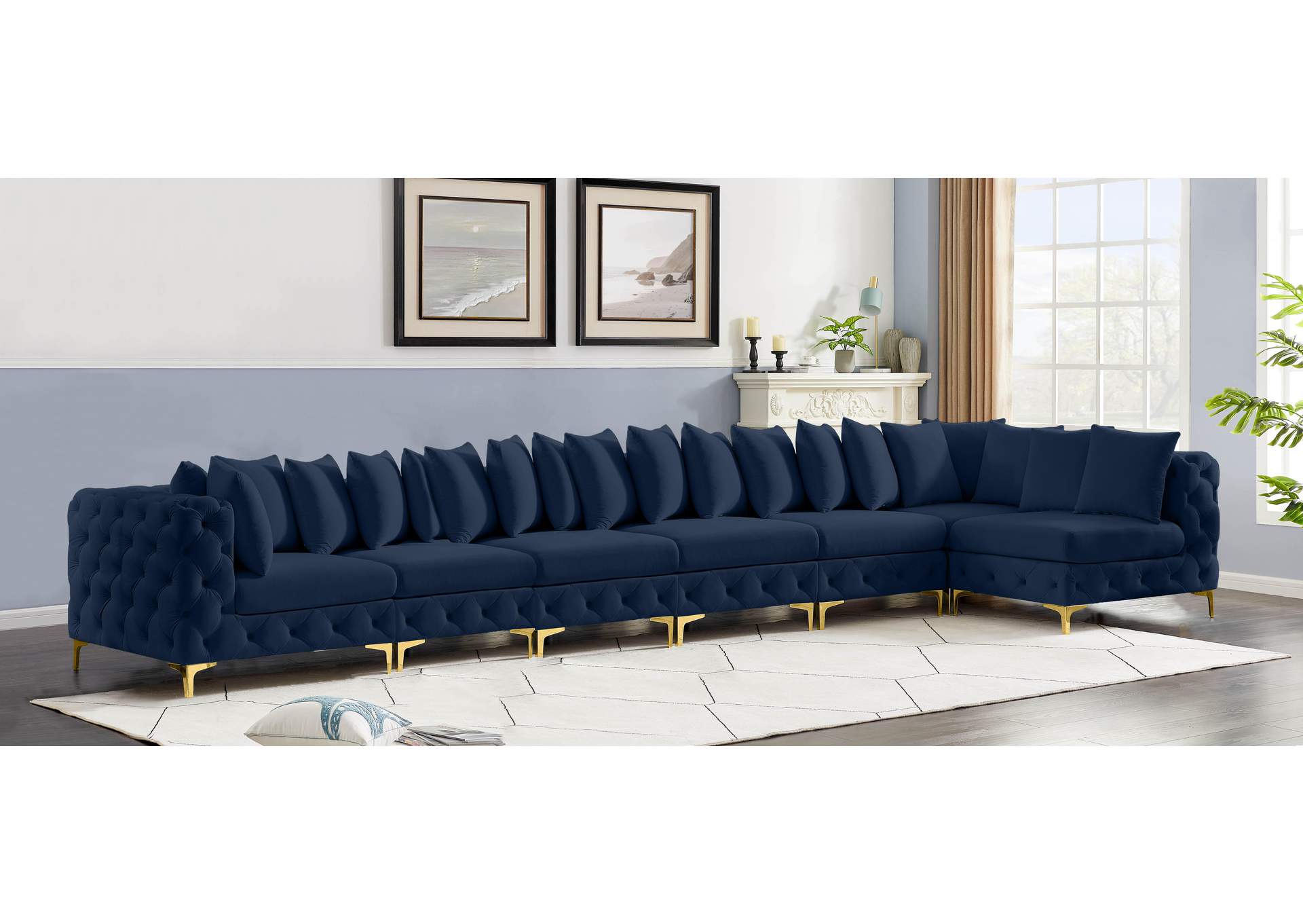 Tremblay Navy Velvet Modular Sectional