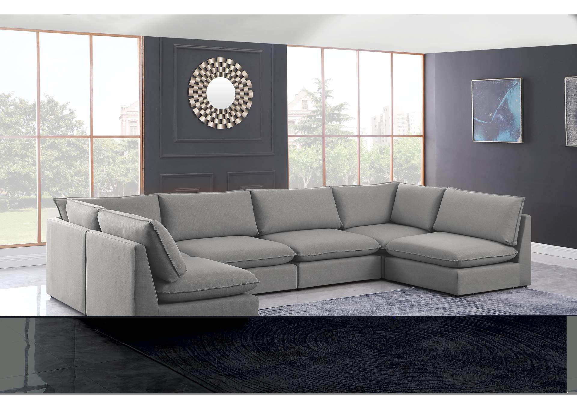 Mackenzie Grey Durable Linen Textured Modular Sectional