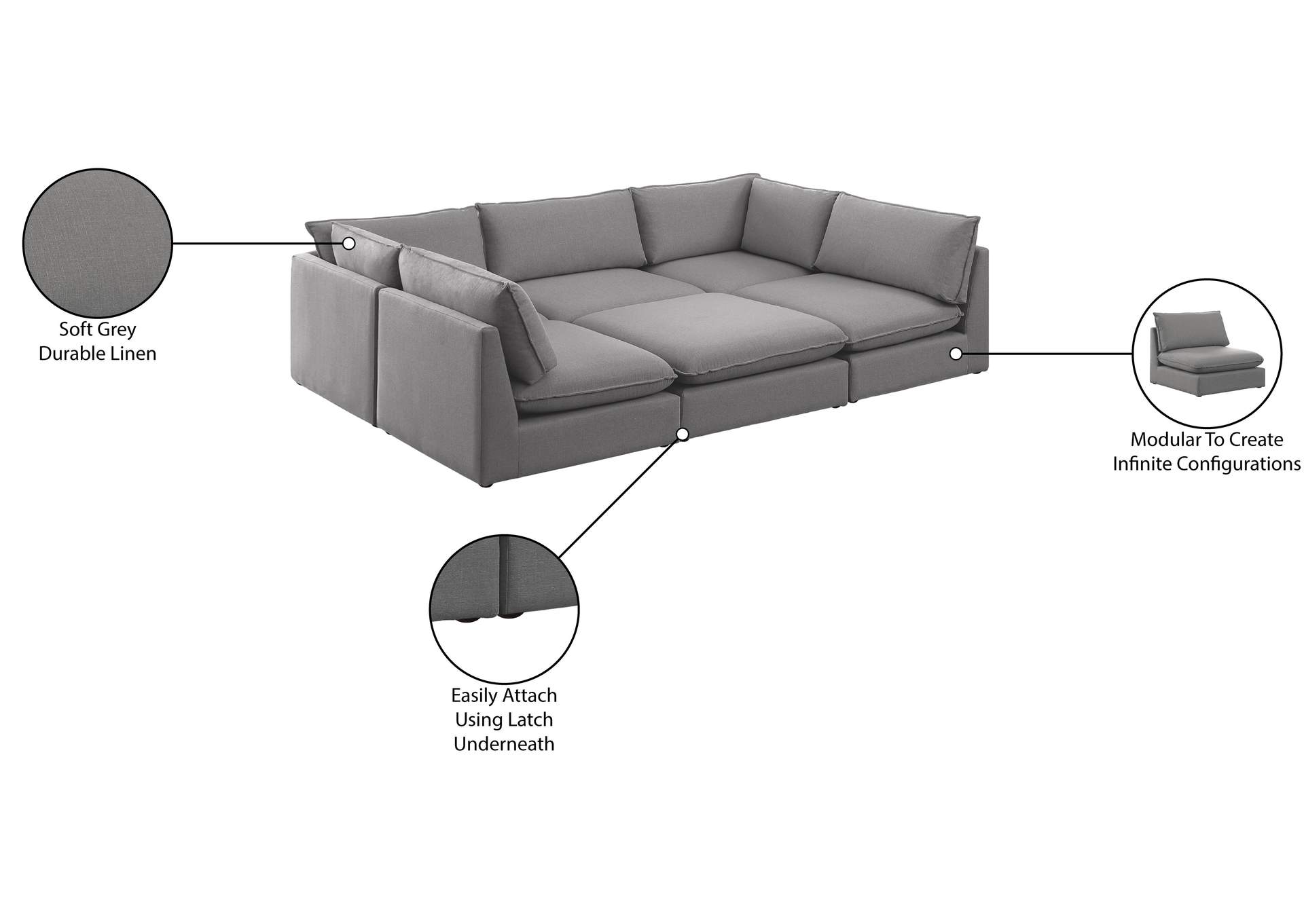 Mackenzie Grey Durable Linen Textured Modular Sectional