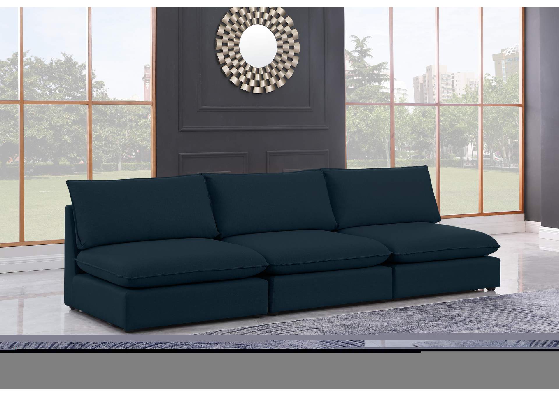 Mackenzie Navy Durable Linen Textured Modular Sofa