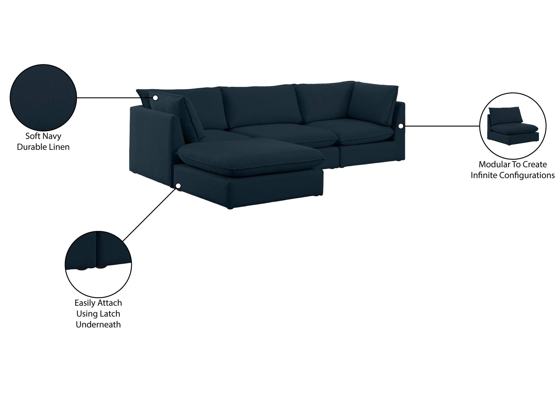Mackenzie Navy Durable Linen Textured Modular Sectional