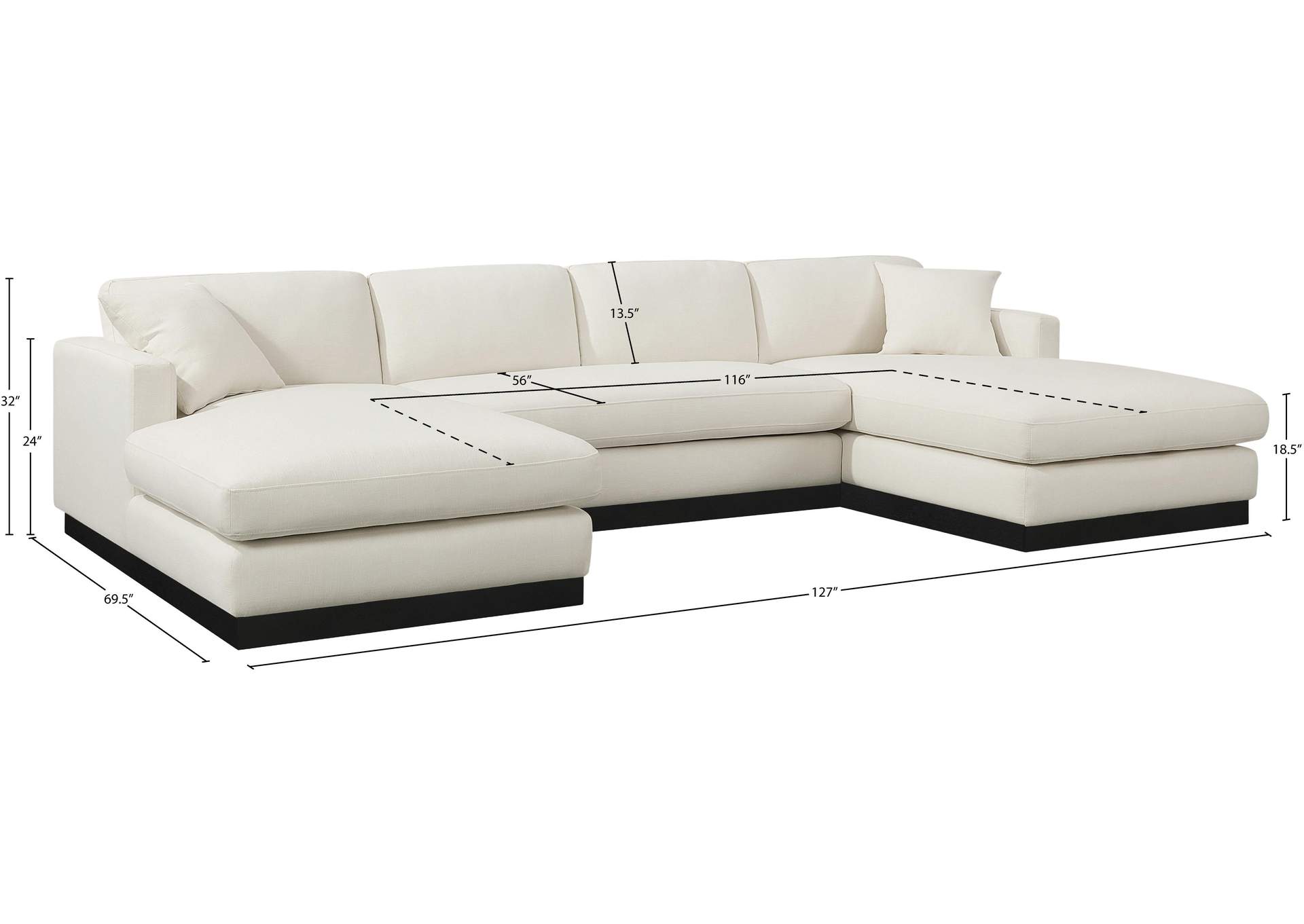 Johanna Cream Linen Textured Fabric 3 Piece Sectional (3 Boxes)