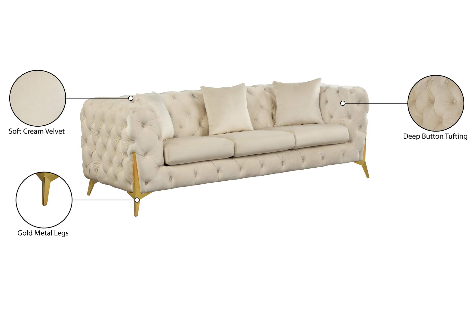 Kingdom Cream Velvet Sofa image 9