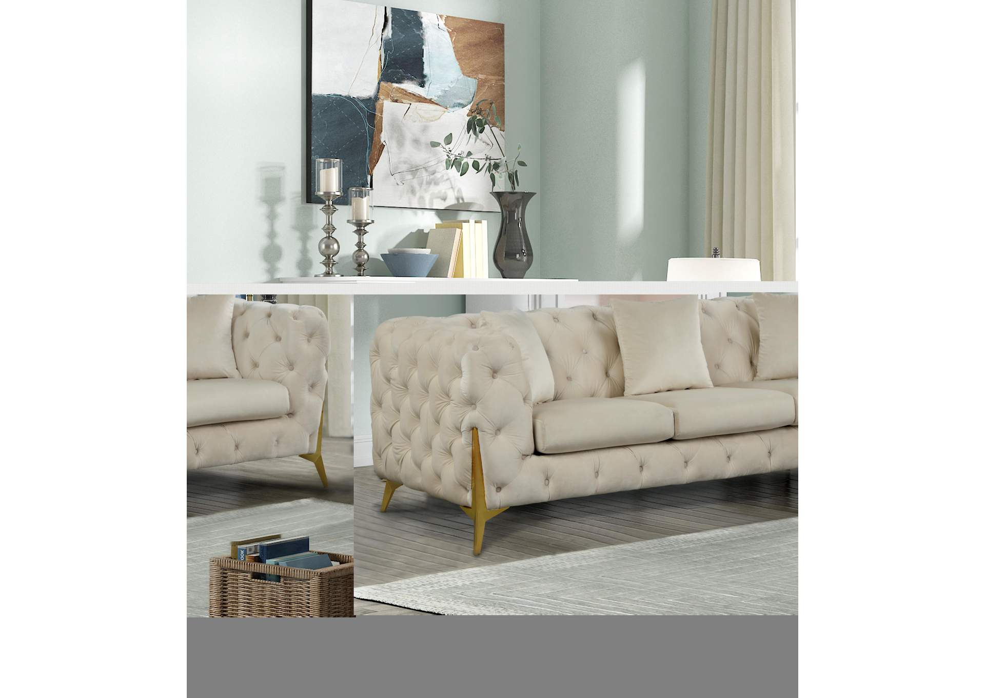 Kingdom Cream Velvet Sofa image 3