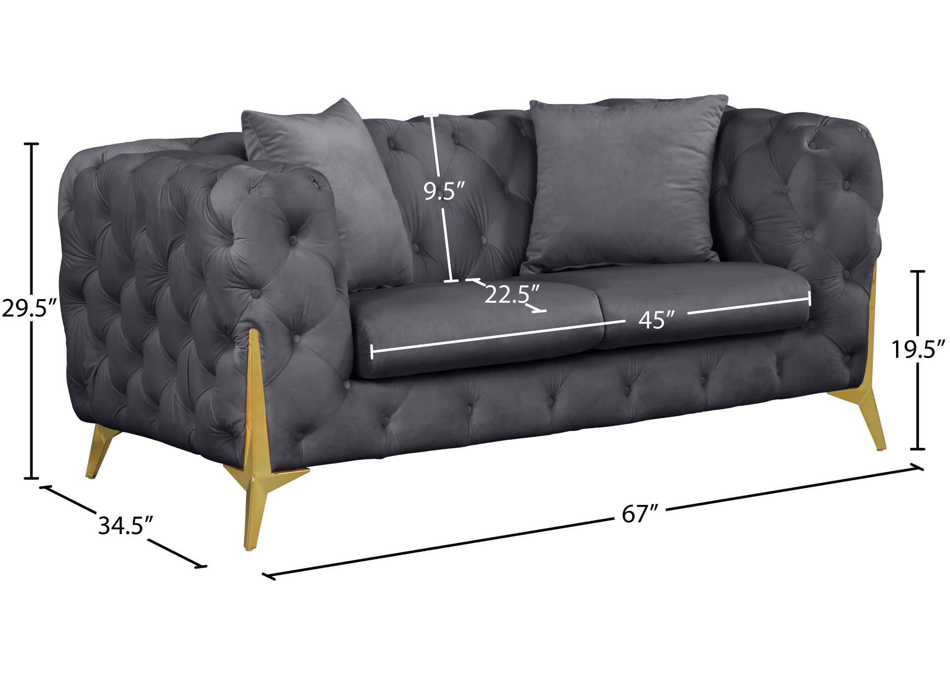 Kingdom Grey Velvet Loveseat