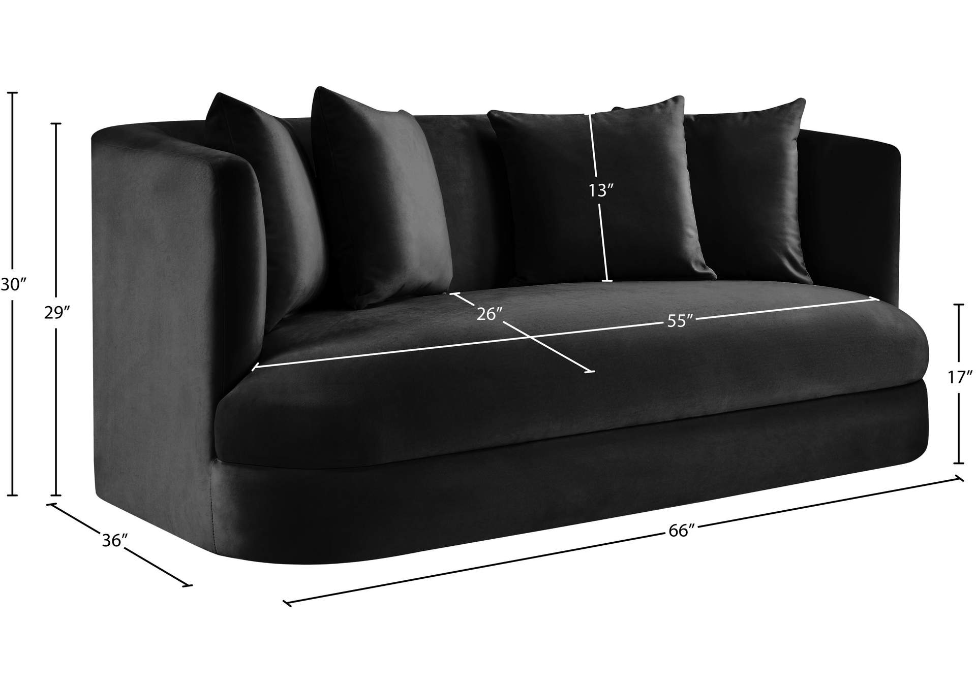 Alder Black Velvet Loveseat