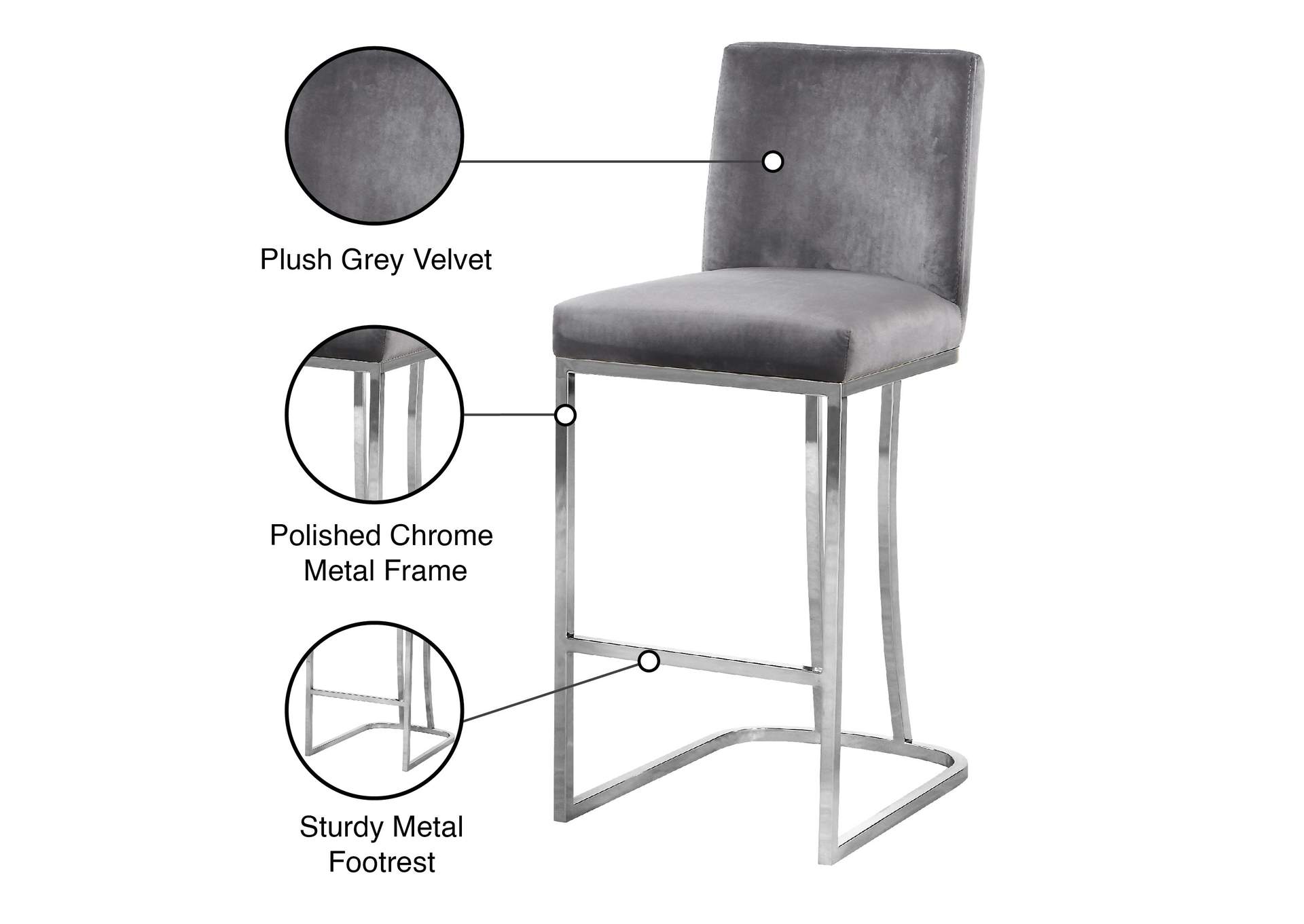 Heidi Grey Velvet Stool