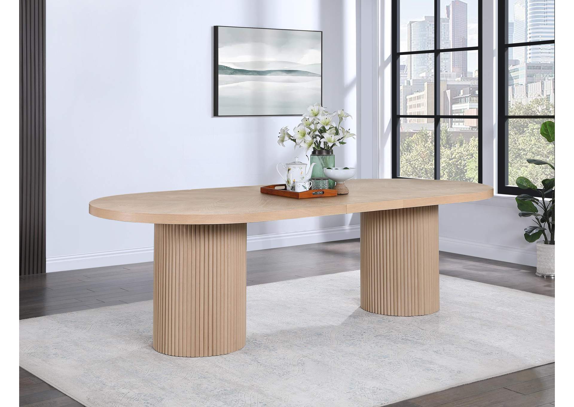 Belinda Natural White Oak Finish Dining Table (3 Boxes)