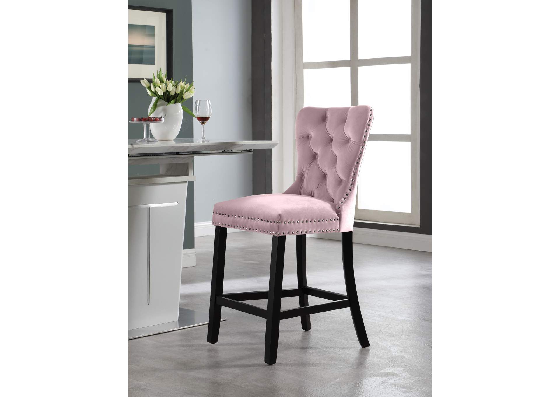 Nikki Pink Velvet Stool