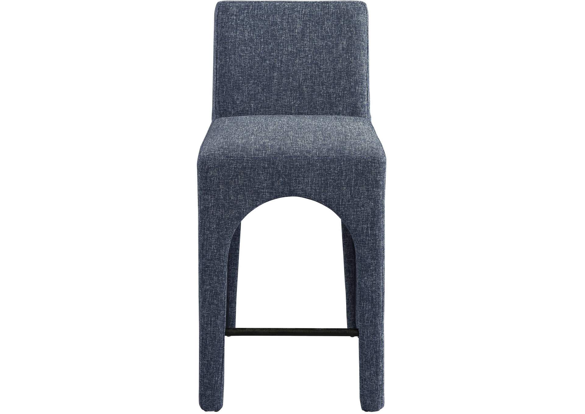 Gramercy Blue Linen Textured Fabric Stool Set of 2