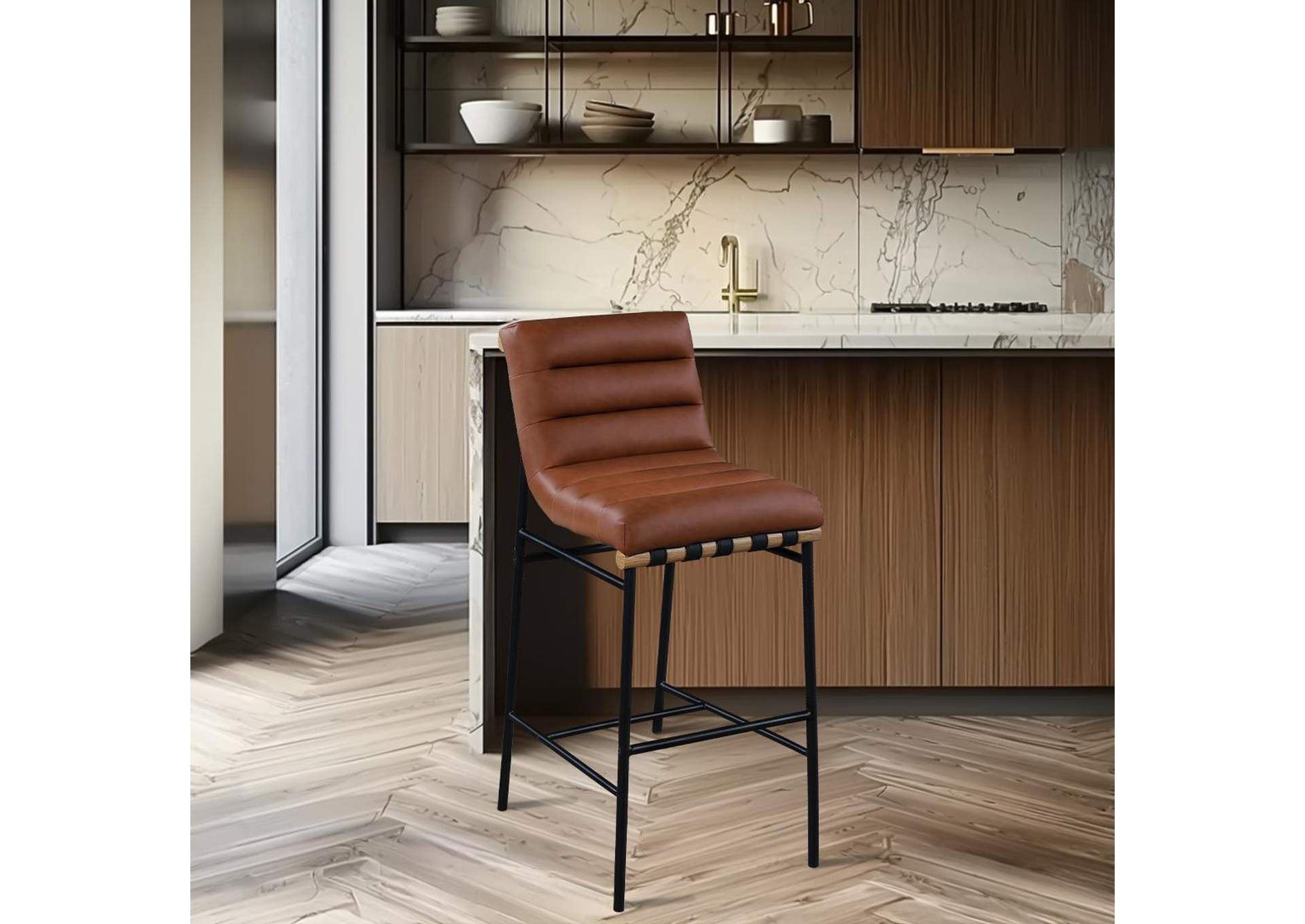 Burke Cognac Vegan Leather Bar Stool