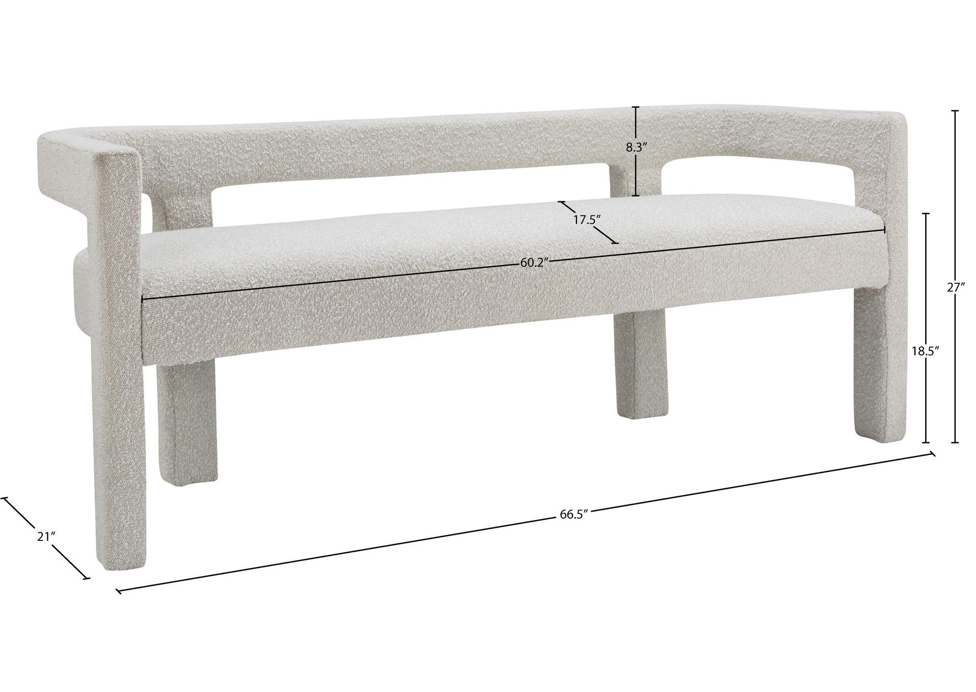 Athena Cream Boucle Fabric Bench
