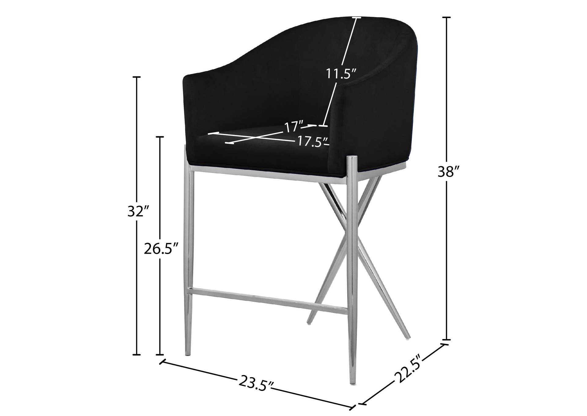 Xavier Black Velvet Counter Stool image 8