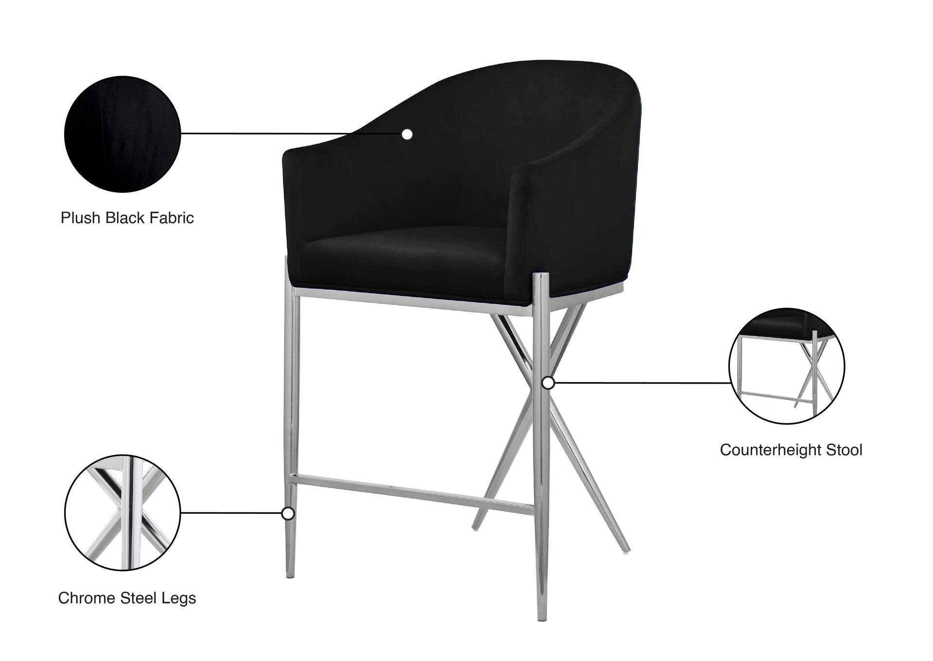 Xavier Black Velvet Counter Stool image 9