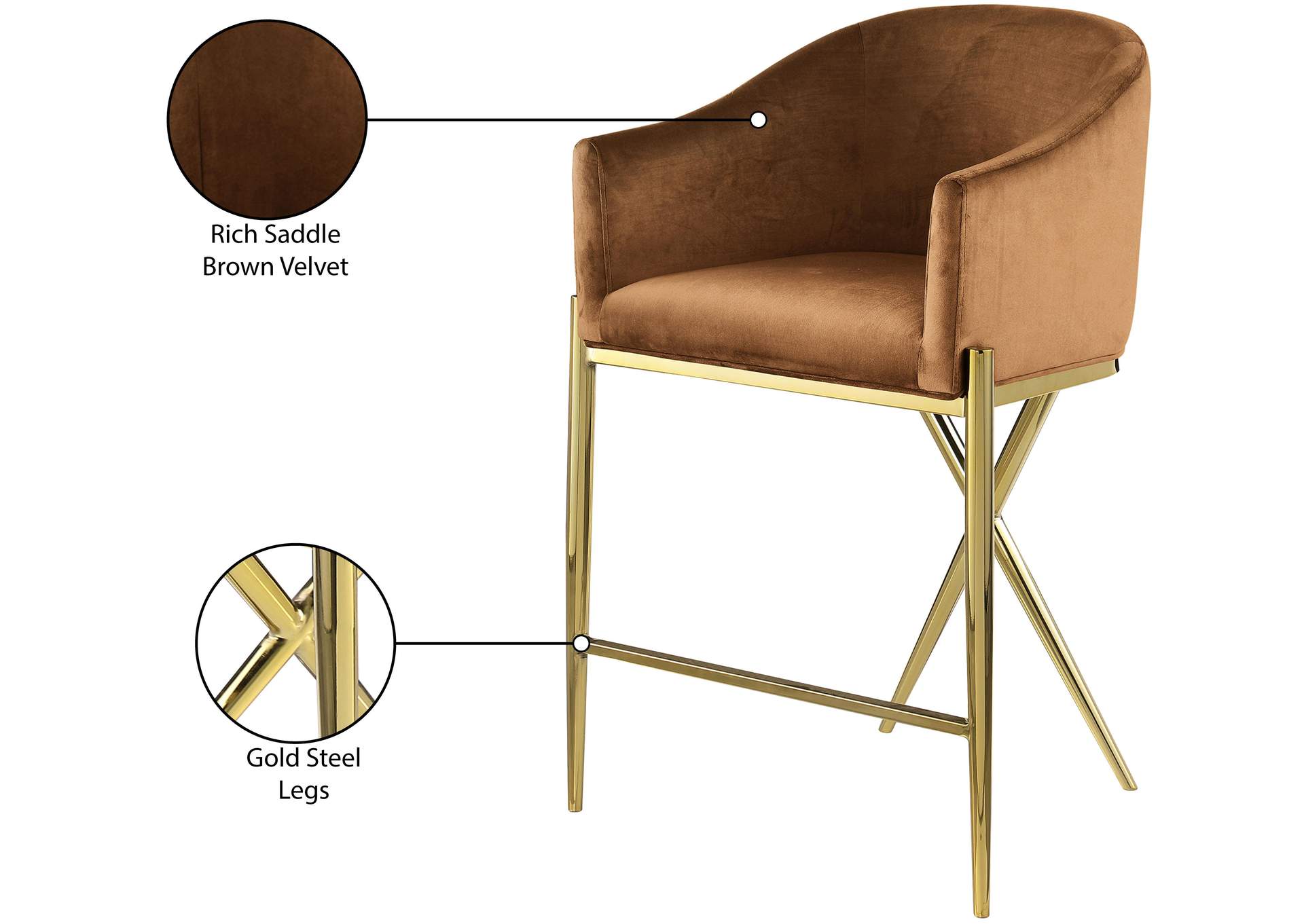 Xavier Saddle Velvet Counter Stool
