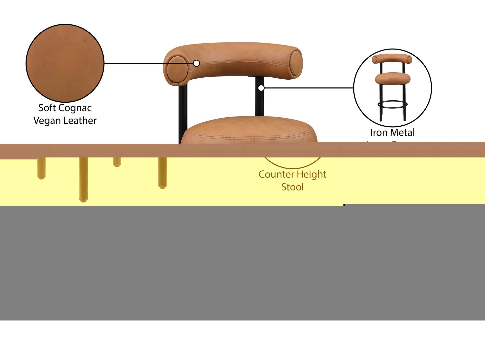 Bordeaux Cognac Vegan Leather Counter Stool