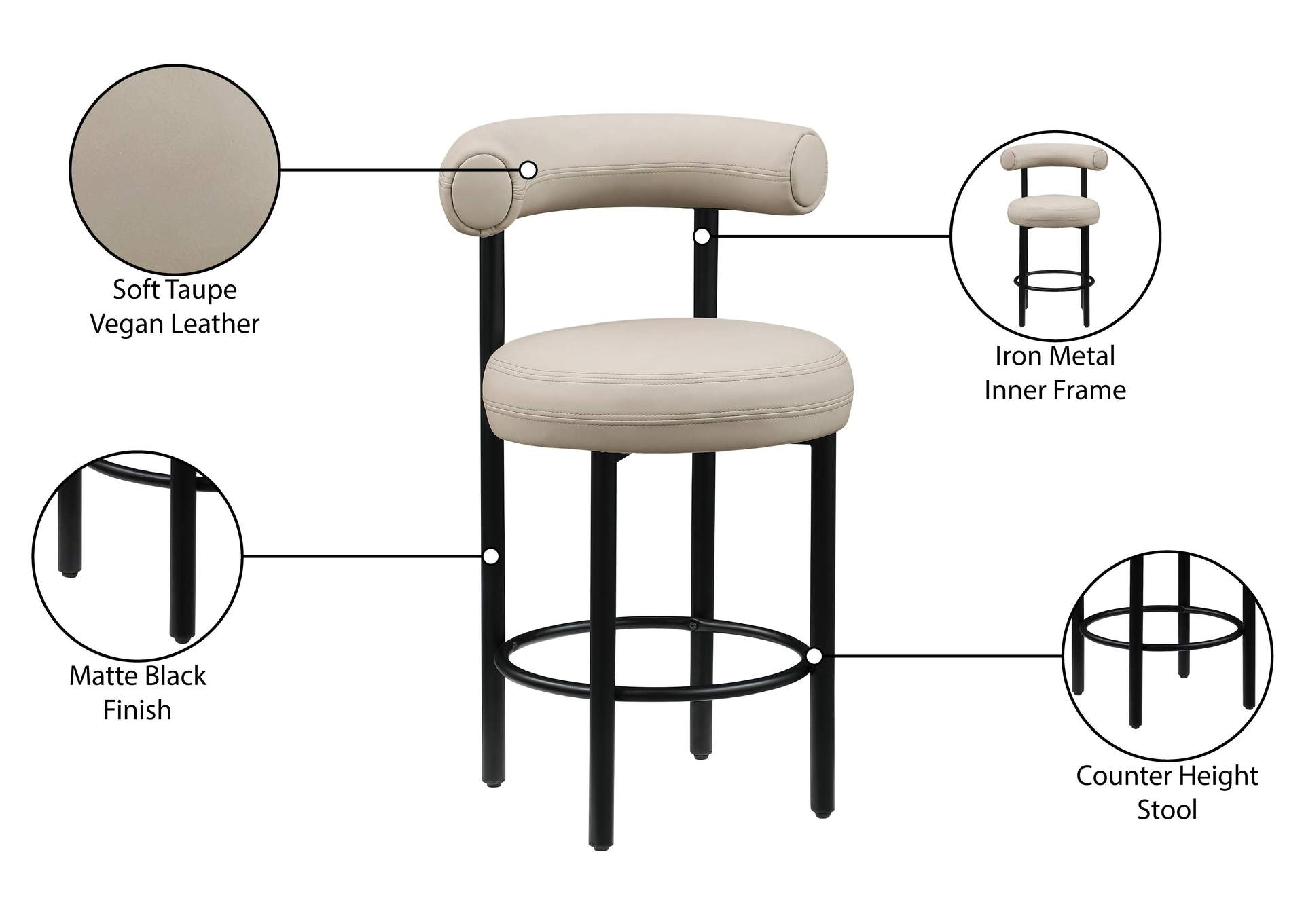 Bordeaux Taupe Vegan Leather Counter Stool