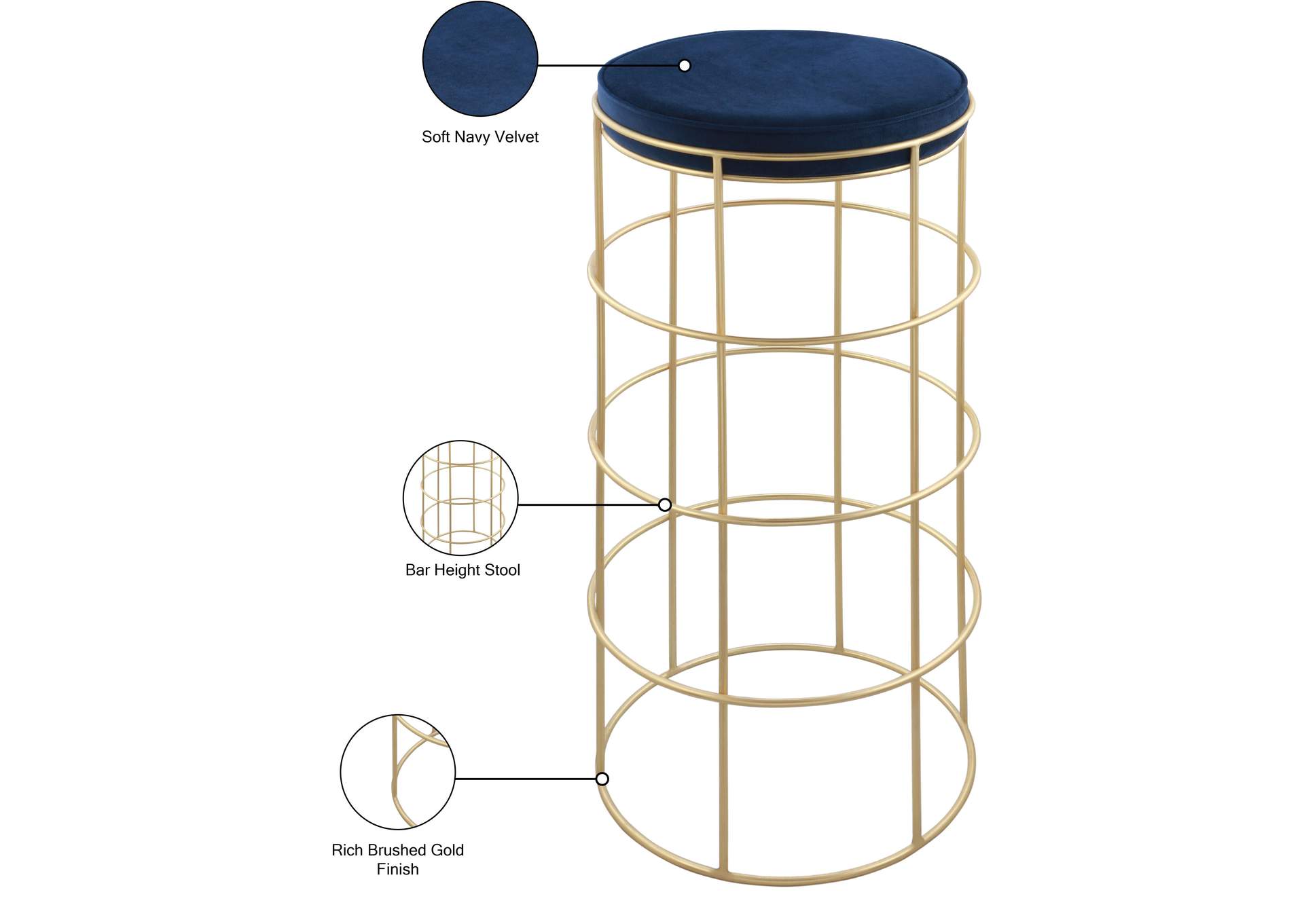 Rebar Navy Velvet Bar Stool