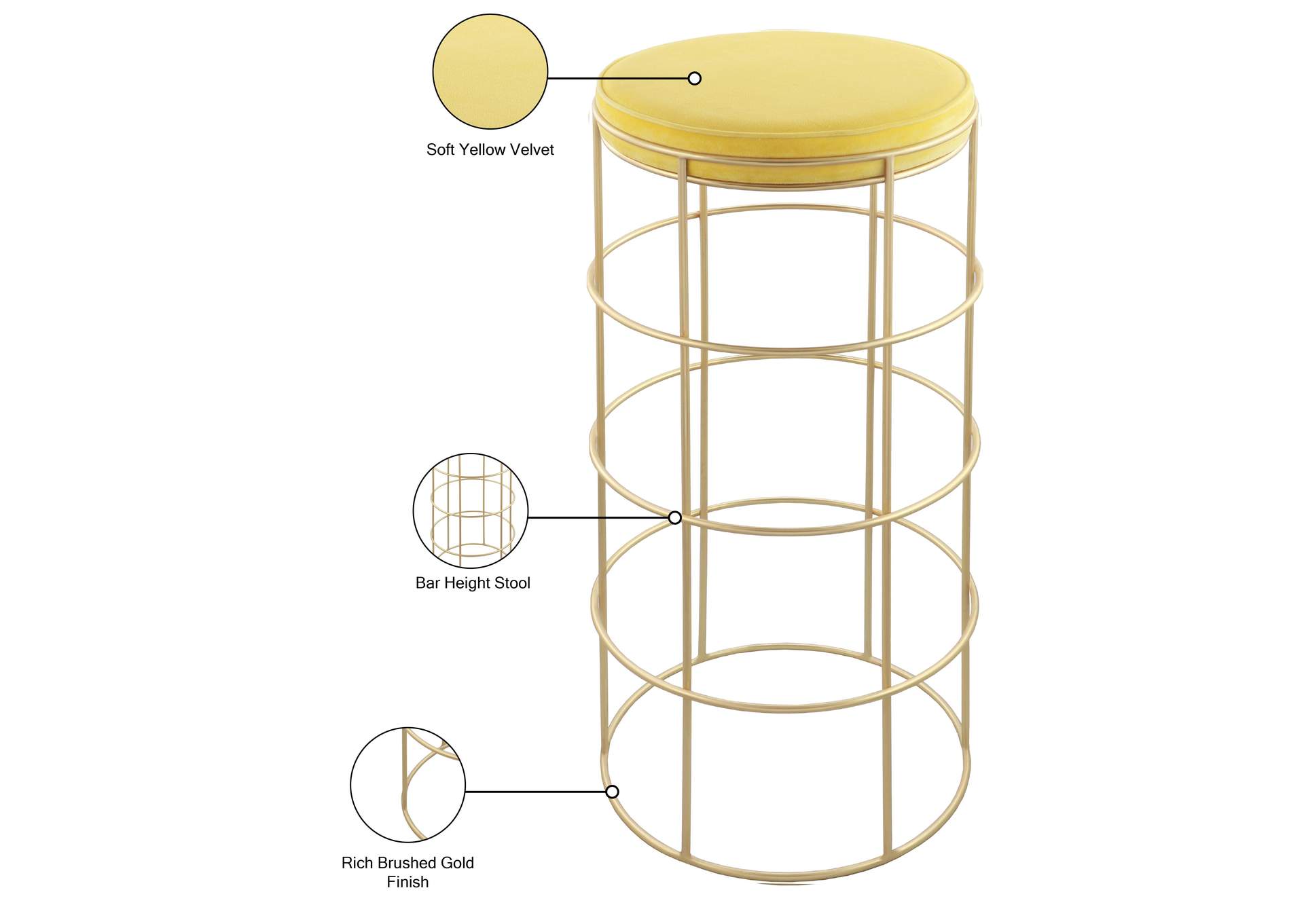 Rebar Yellow Velvet Bar Stool