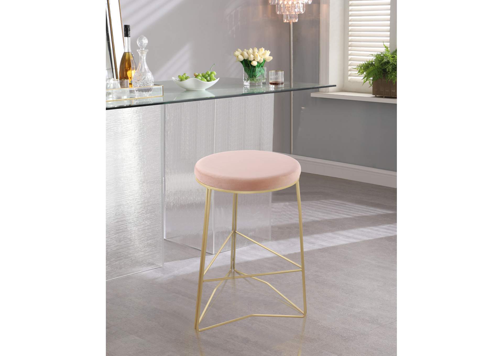 Tres Pink Velvet Counter Stool