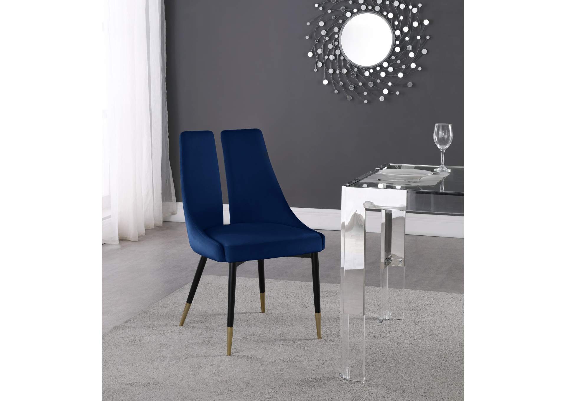 Sleek Navy Velvet Dining Chair Set of 2