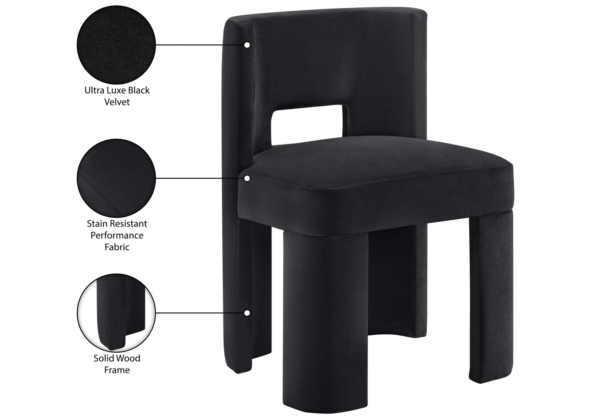 Zuno Black Velvet Performance Fabric Upholstered Dining Chair image 11
