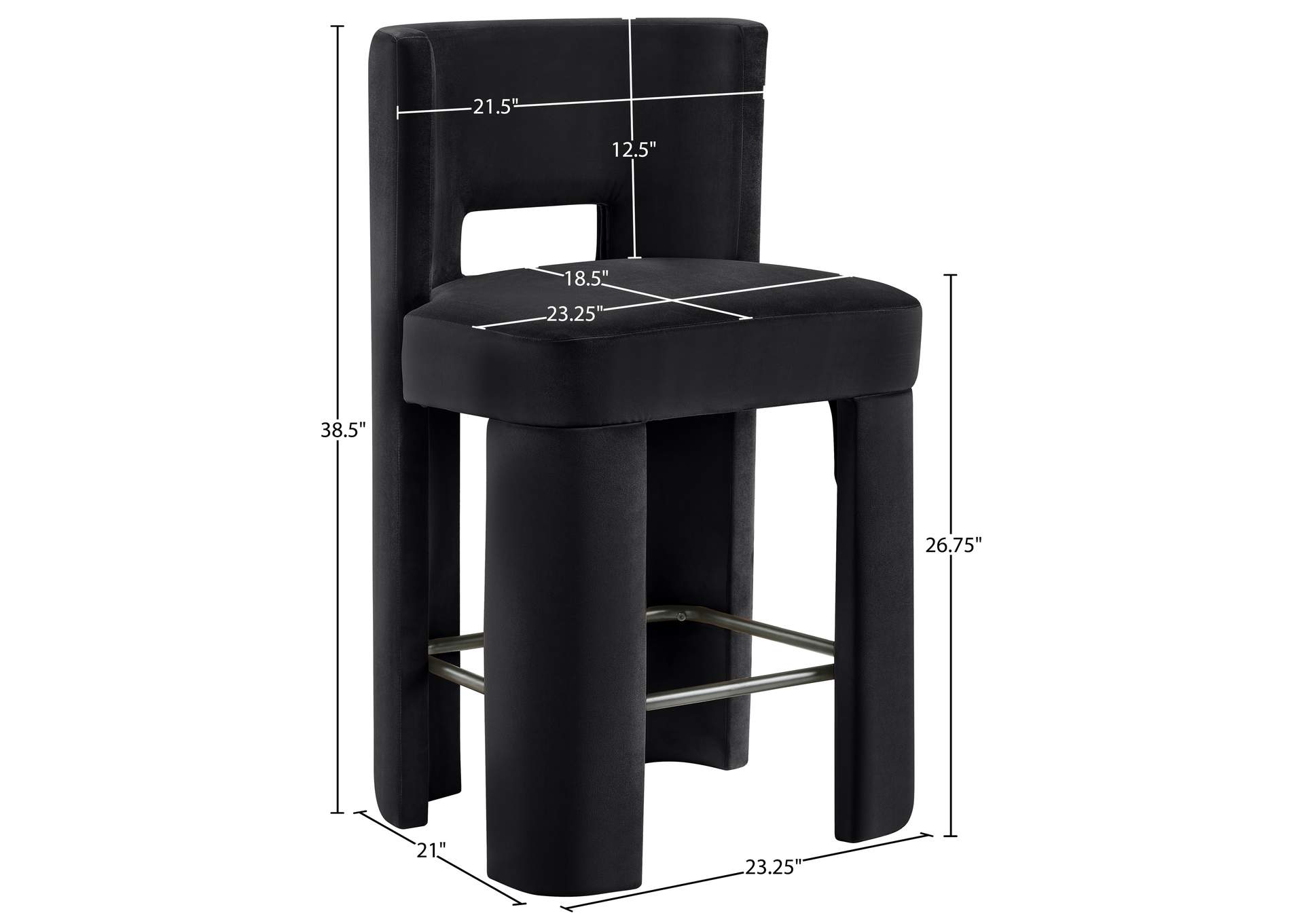 Zuno Black Velvet Performance Fabric Upholstered Counter Stool image 10