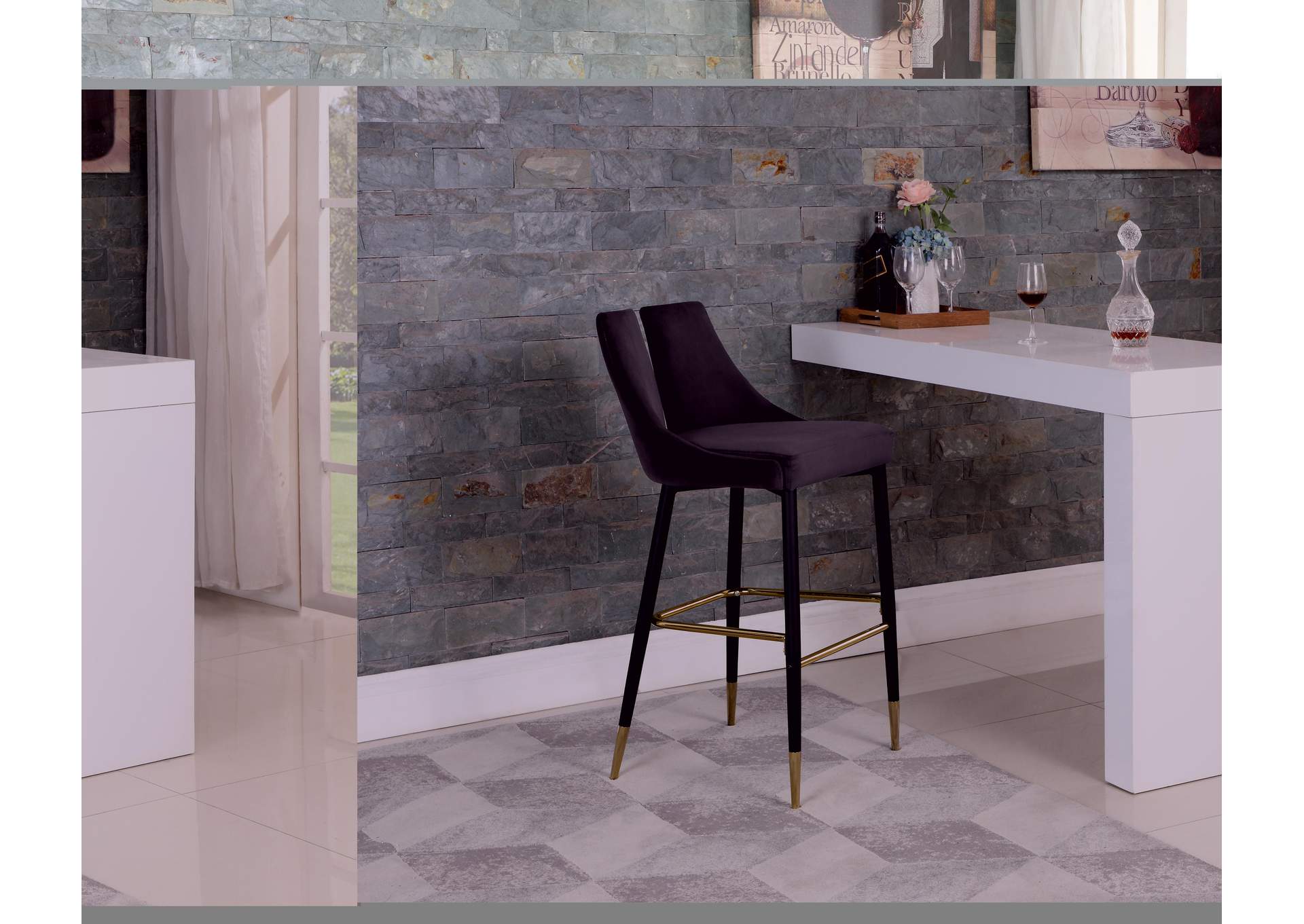 Sleek Grey Velvet Stool Set of 2
