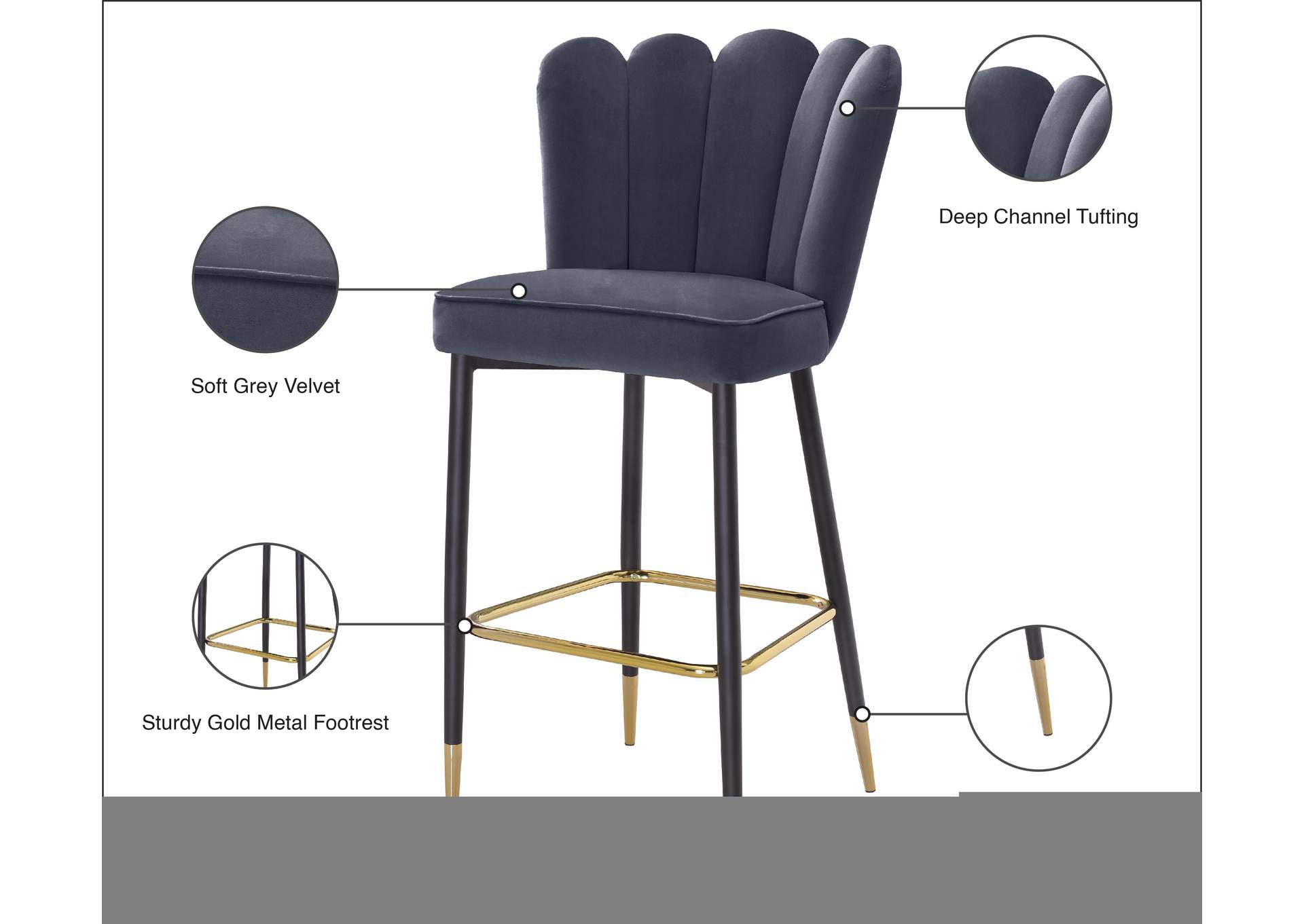 Lily Grey Velvet Stool