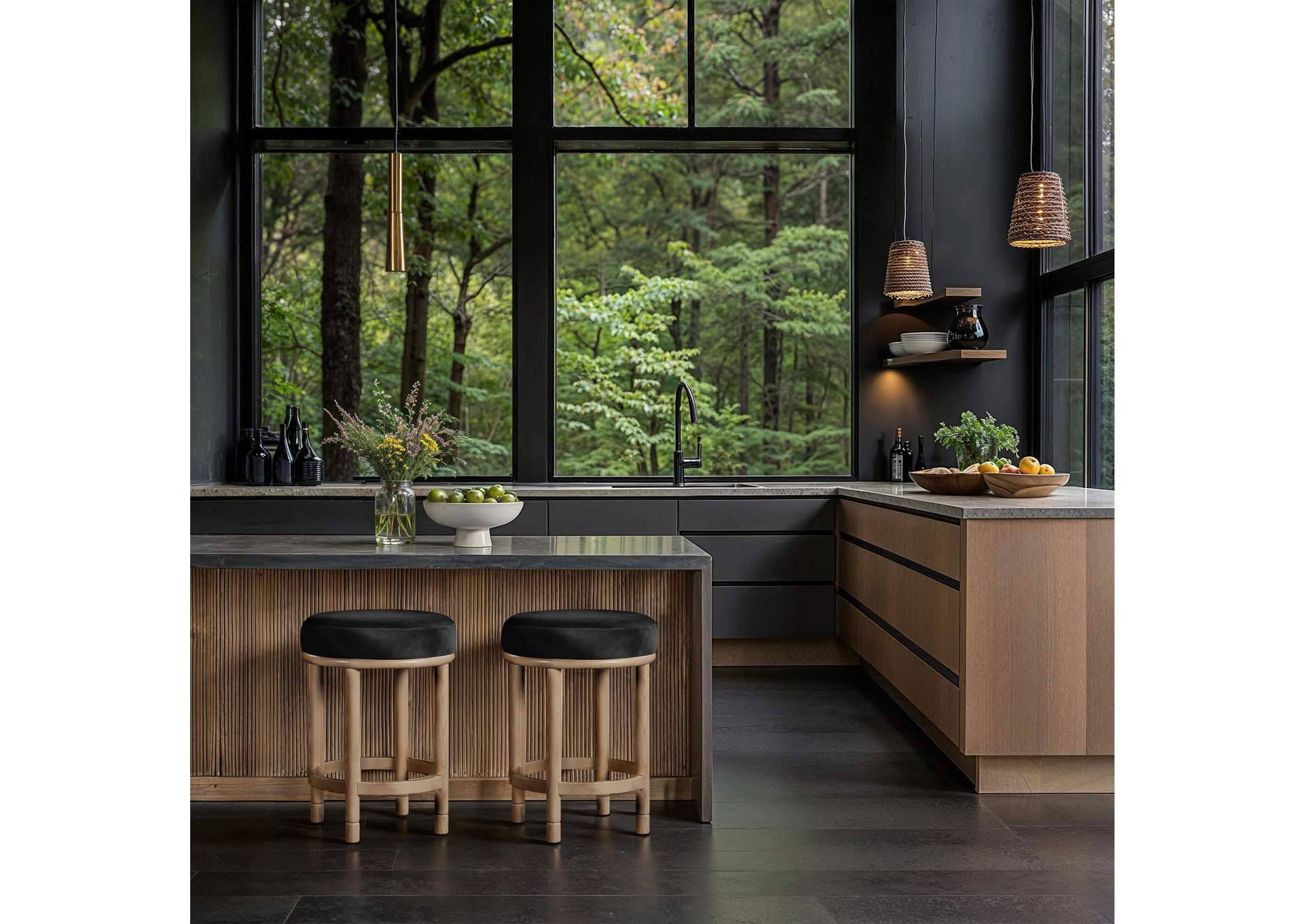 Monette Black Velvet Counter Stool