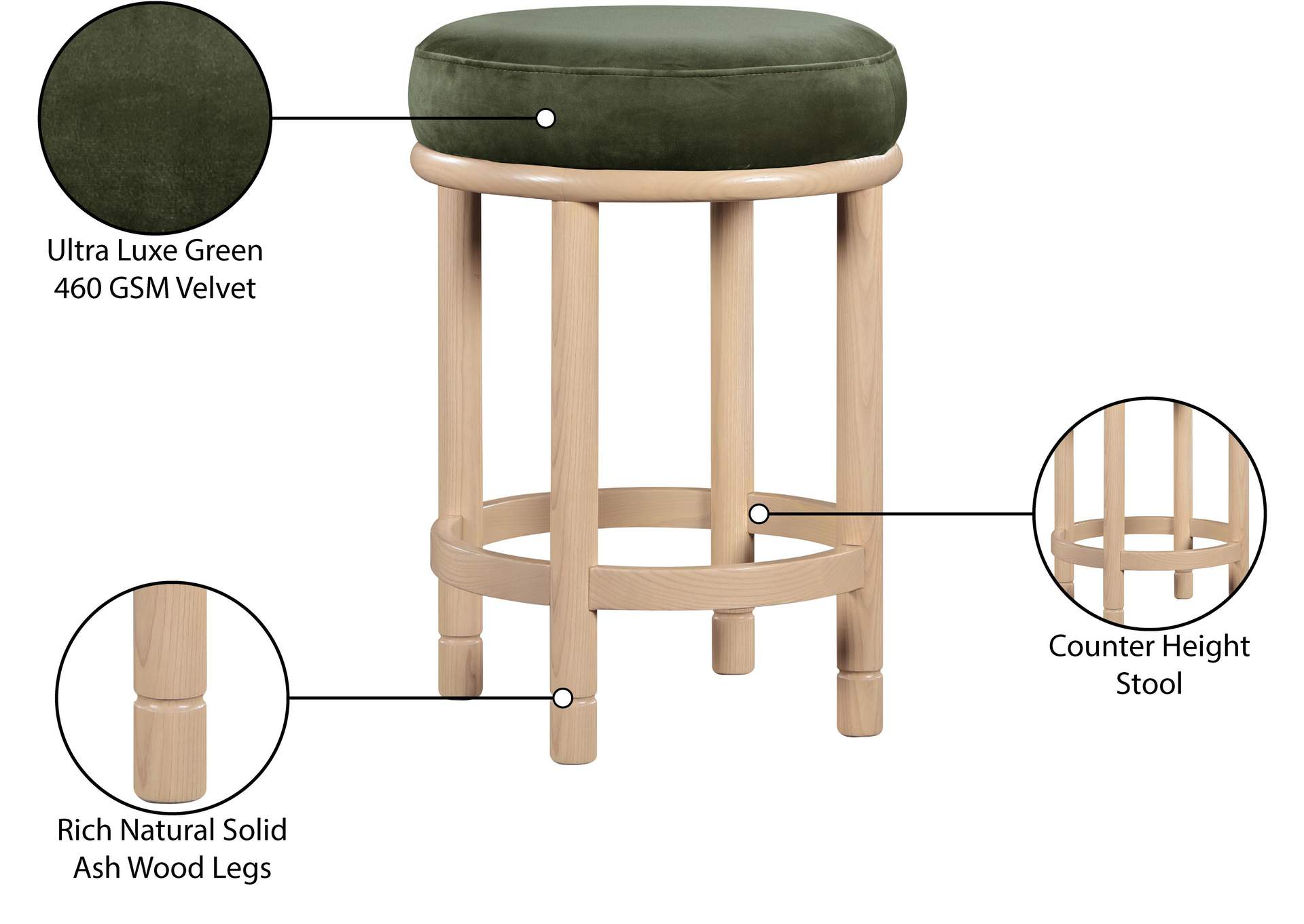 Monette Green Velvet Counter Stool
