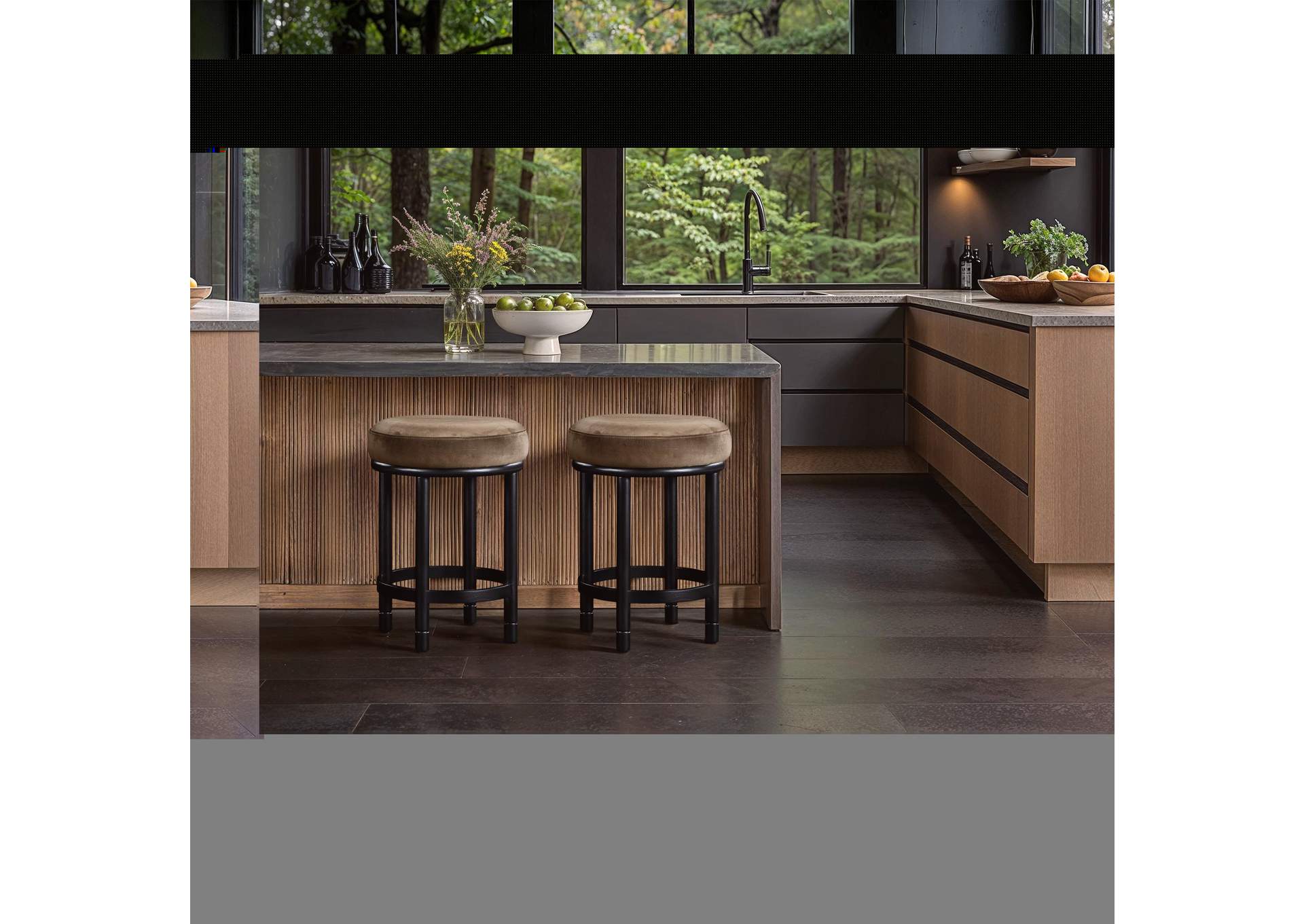 Monette Beige Velvet Counter Stool image 3