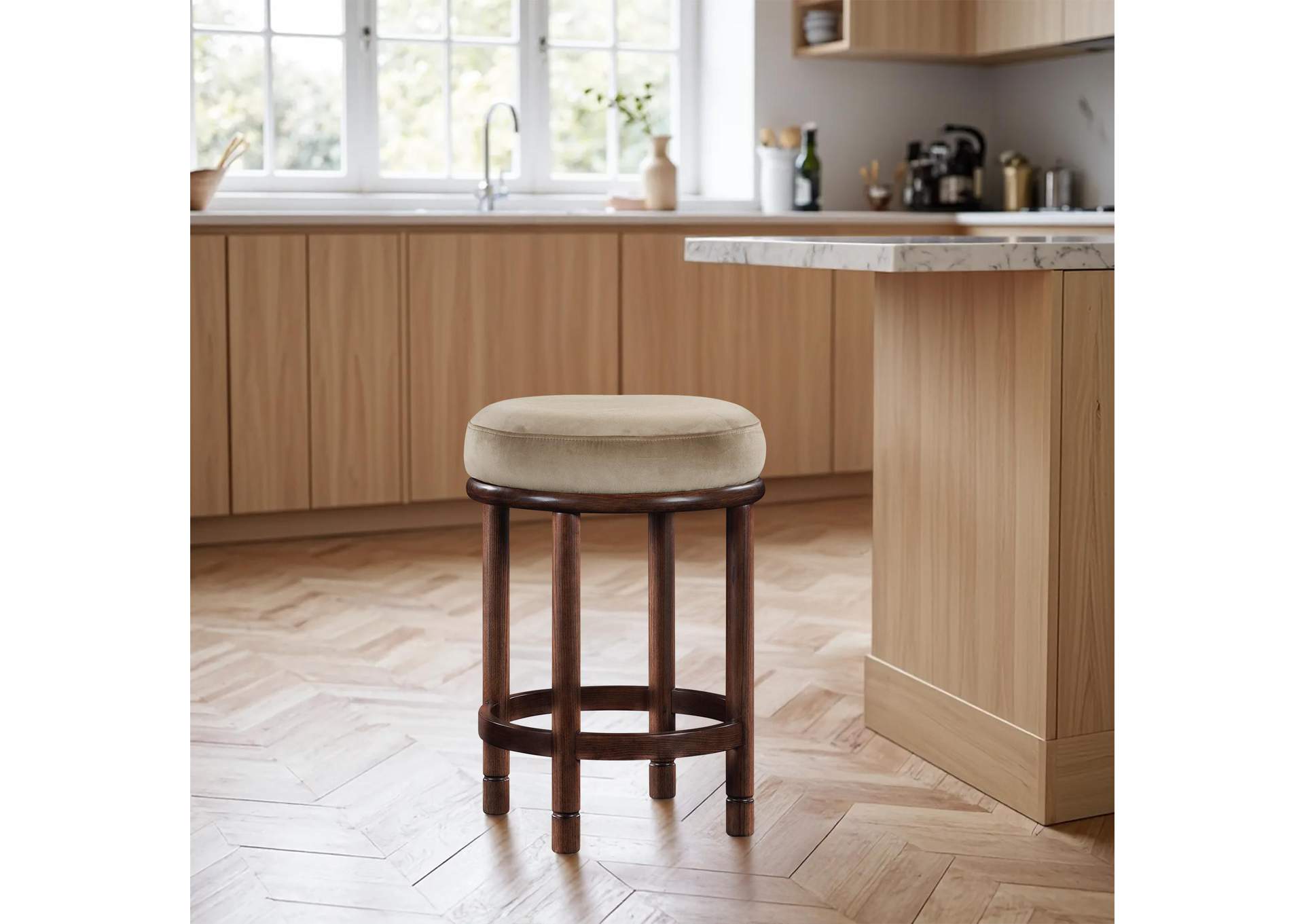 Monette Beige Velvet Counter Stool image 3