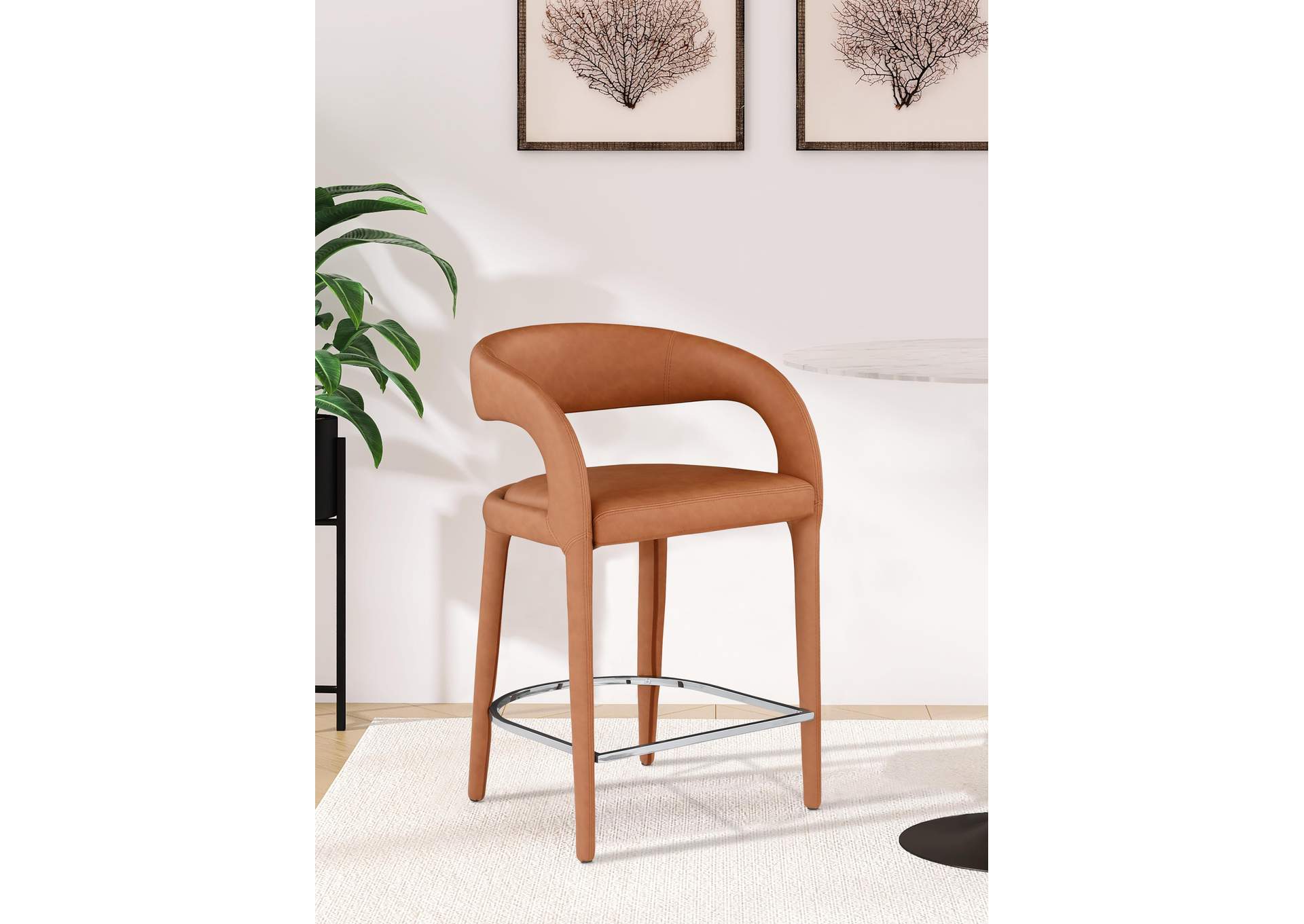 Sylvester Cognac Faux Leather Stool