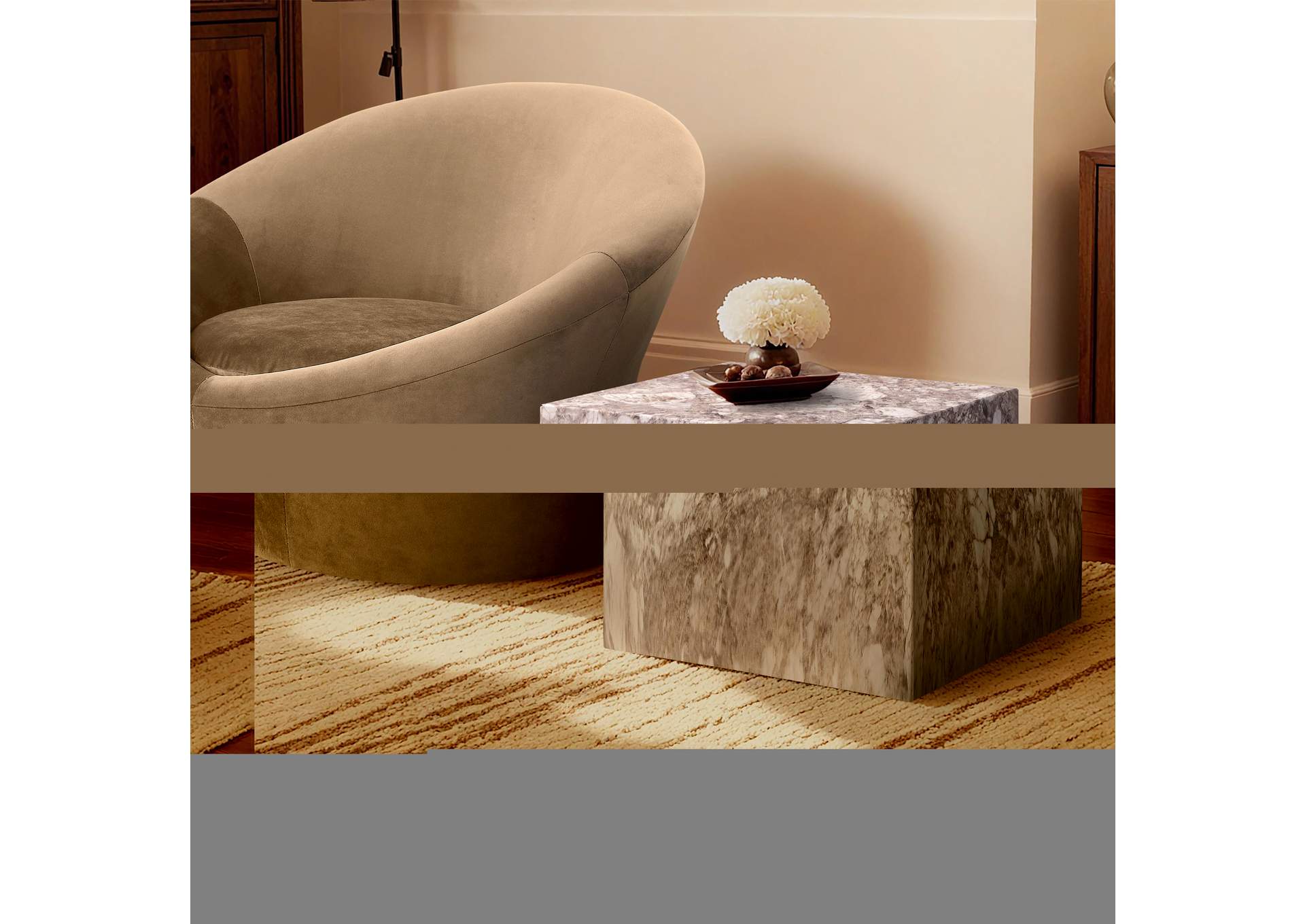 Piazza Brown Marble Finish Concrete End Table image 3