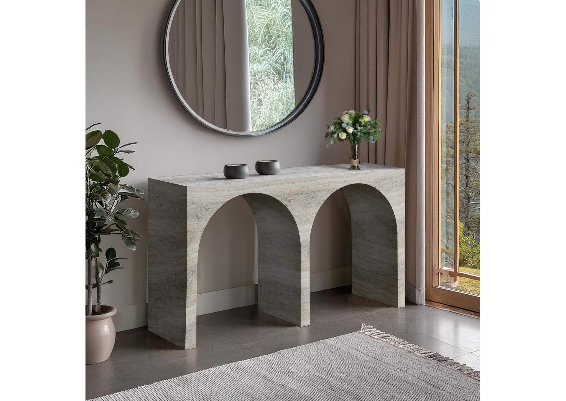 Faenza Travertine Travertine Finish Concrete Console Table